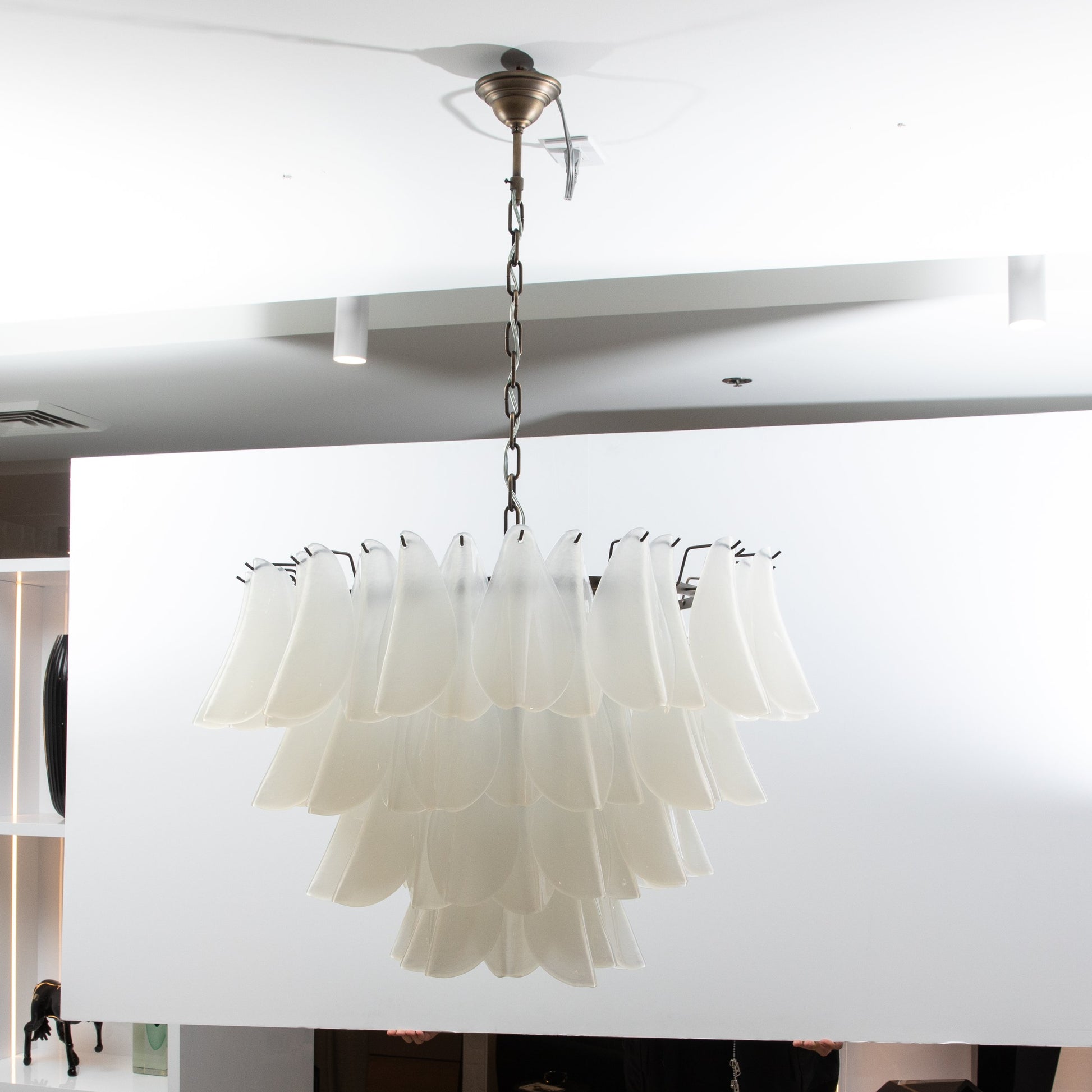 Hand-Blown Murano Feather Chandelier in Opaline Glass and Oil Rubbed Bronze