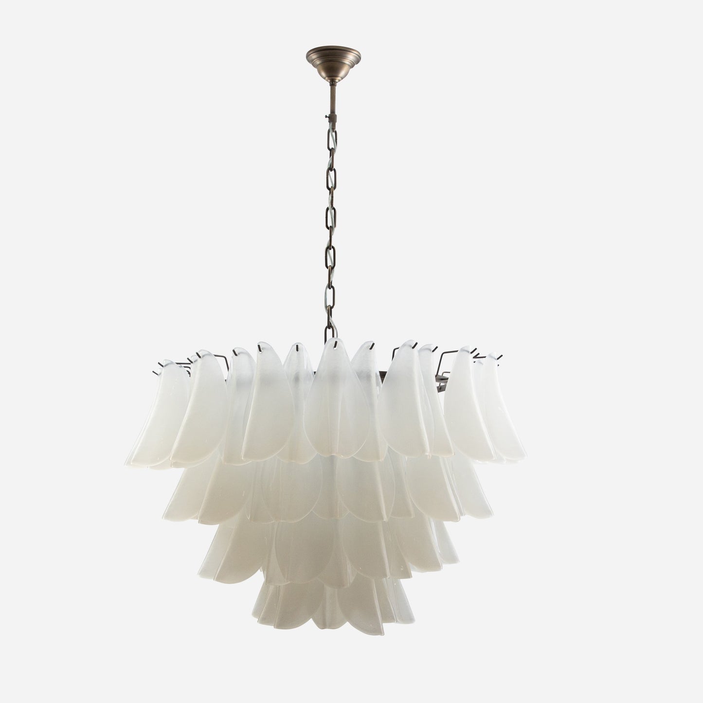 Hand-Blown Murano Feather Chandelier in Opaline Glass and Oil Rubbed Bronze