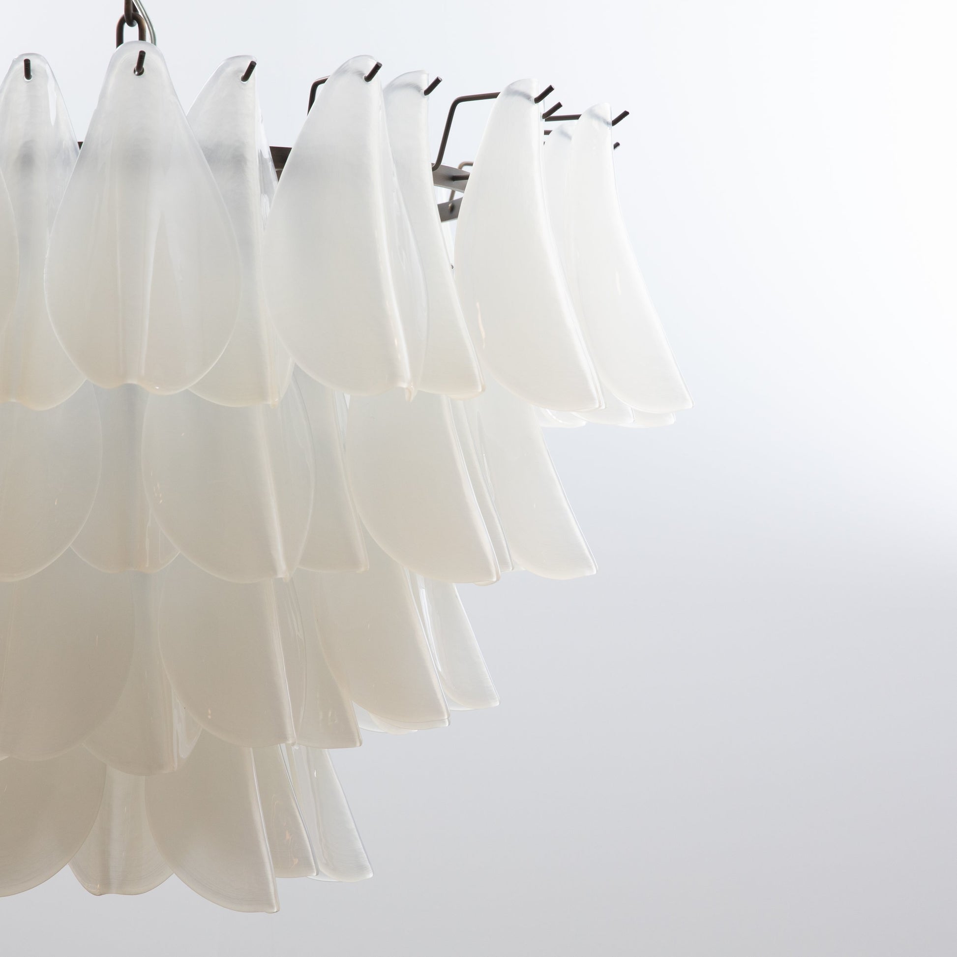 Hand-Blown Murano Feather Chandelier in Opaline Glass and Oil Rubbed Bronze