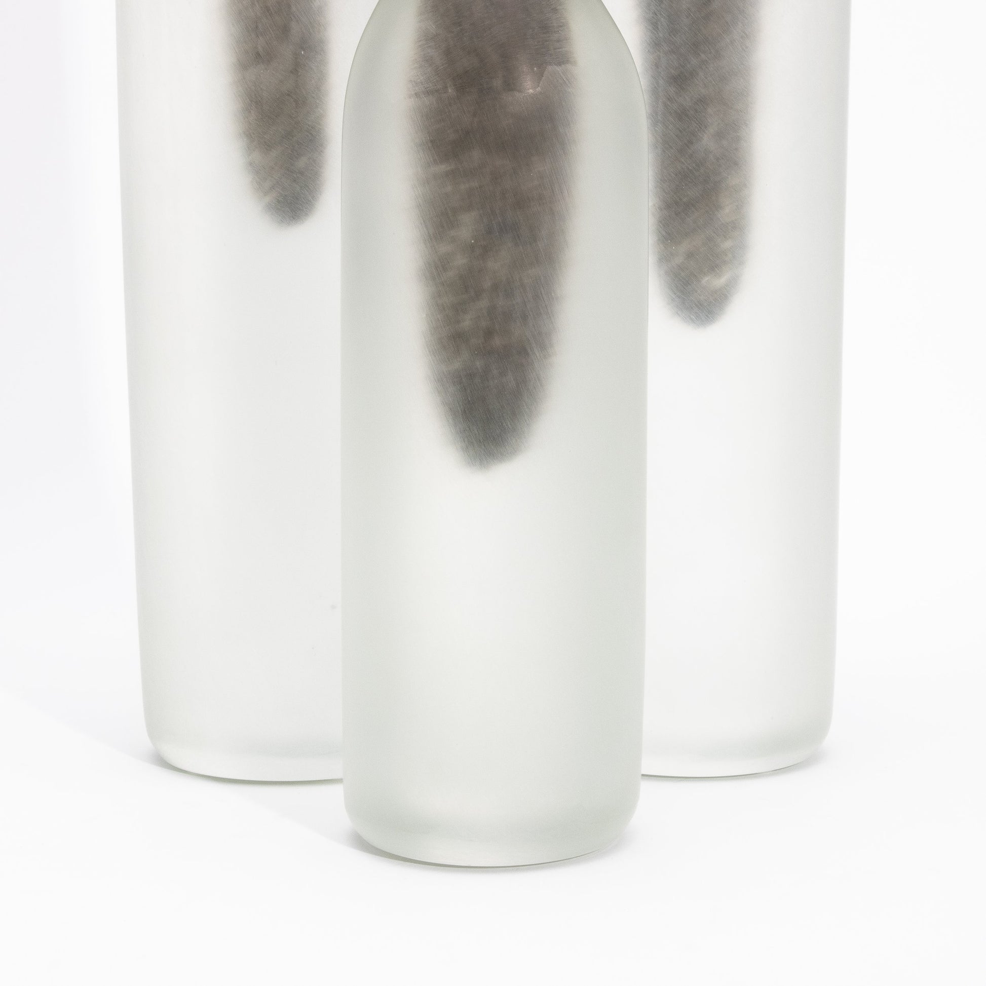 Set of 3 Murano Voda Vases / Bottles in Frosted Brass