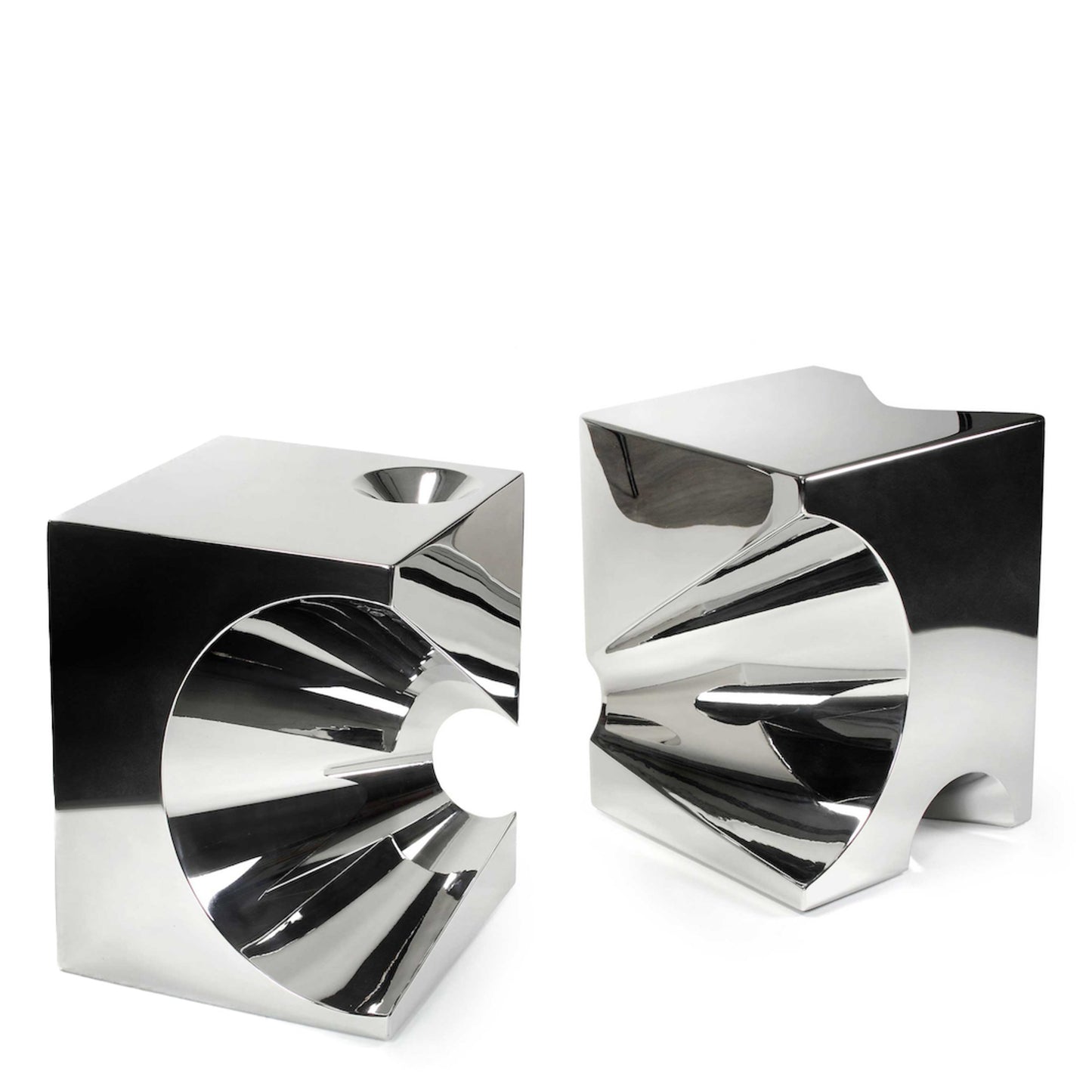 Pair of Side Tables in Polished Stainless Steel by Barberini & Gunnell