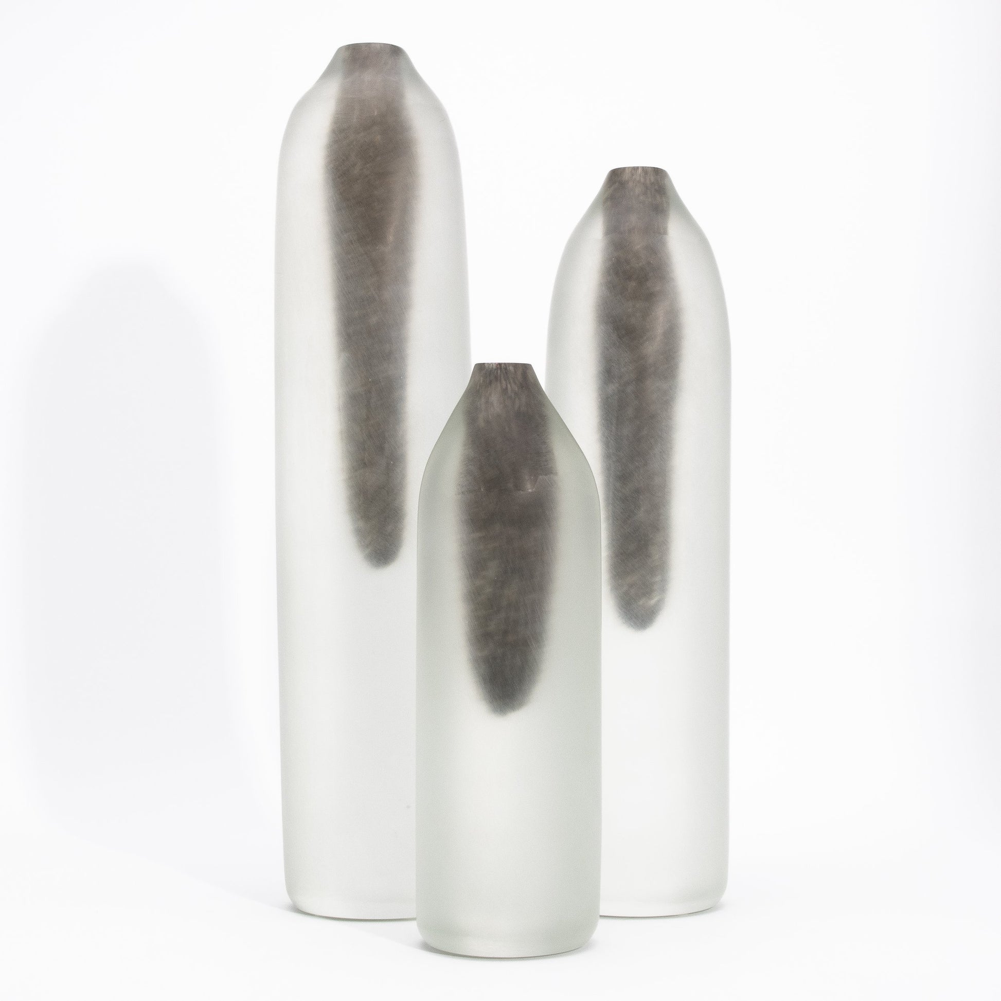 Set of 3 Murano Voda Vases / Bottles in Frosted Brass
