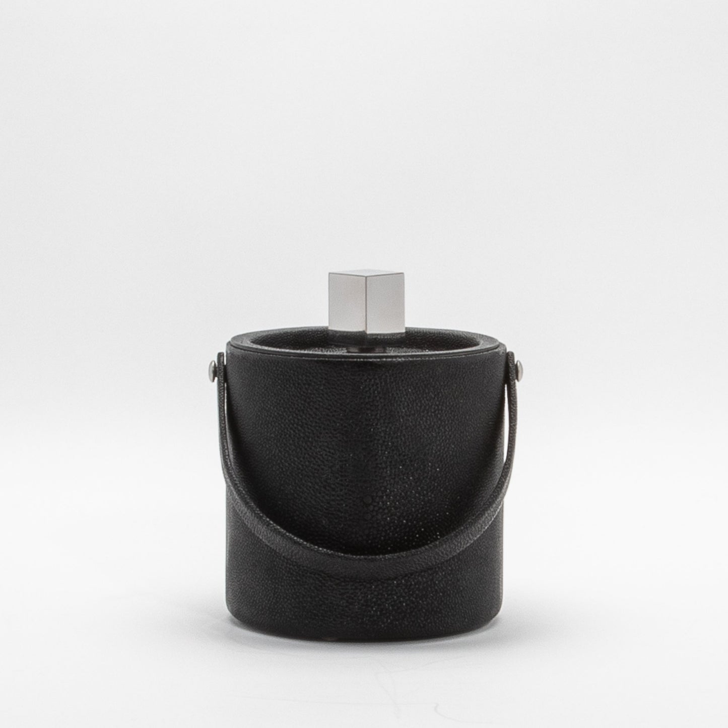 Ice Bucket in Black Shagreen with Stainless Steel by KIFU Paris