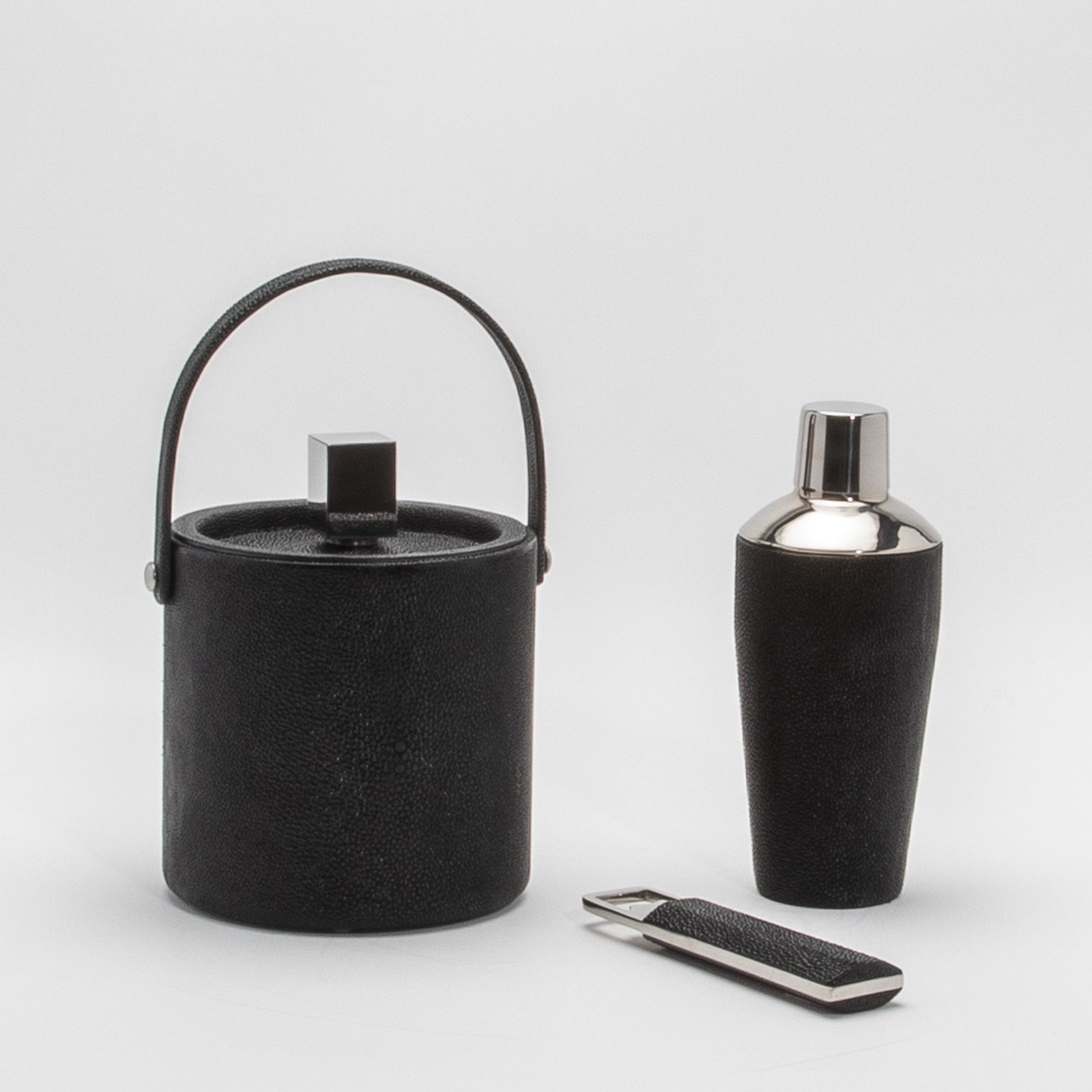 Ice Bucket in Black Shagreen with Stainless Steel by KIFU Paris