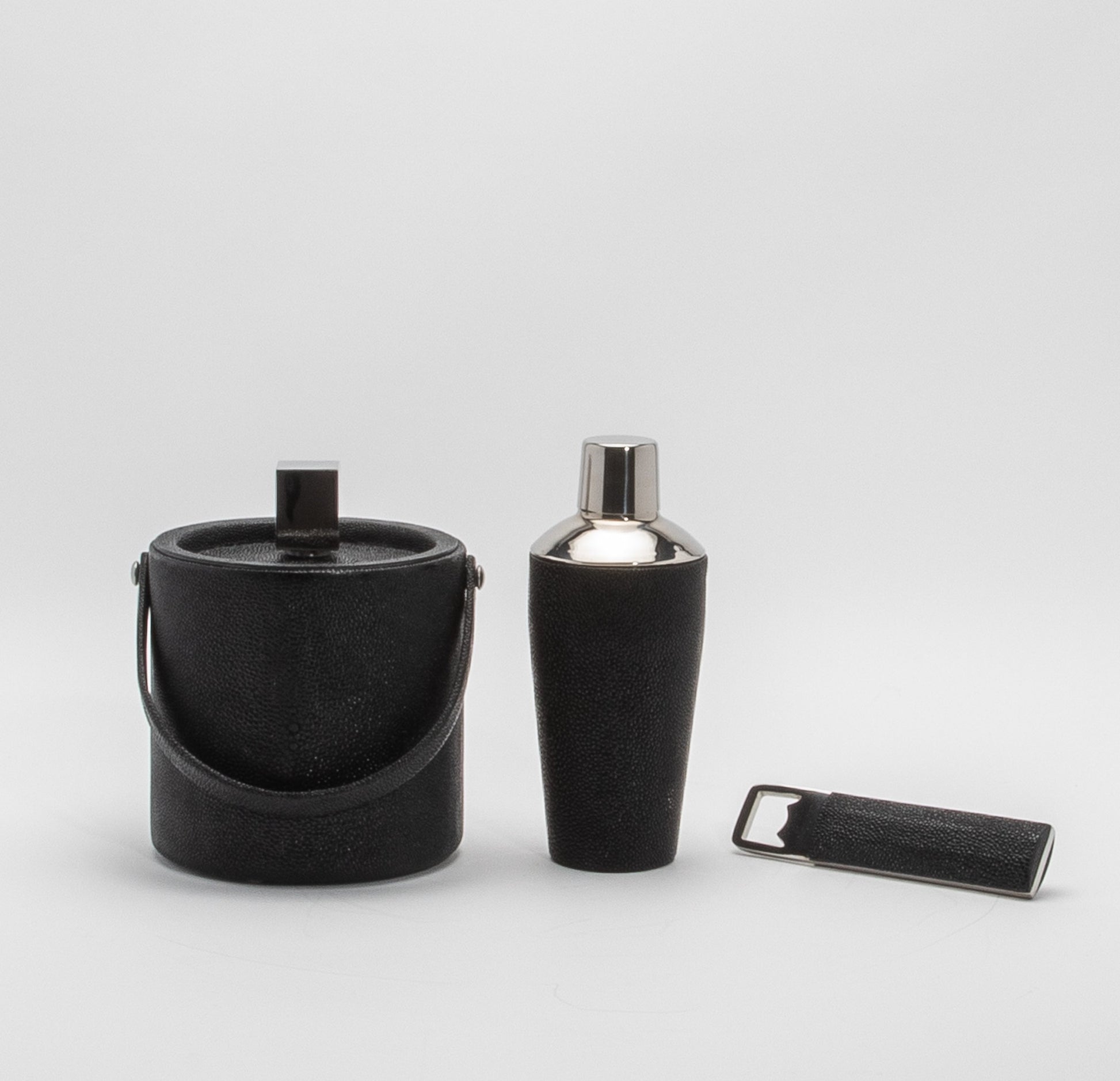 Ice Bucket in Black Shagreen with Stainless Steel by KIFU Paris