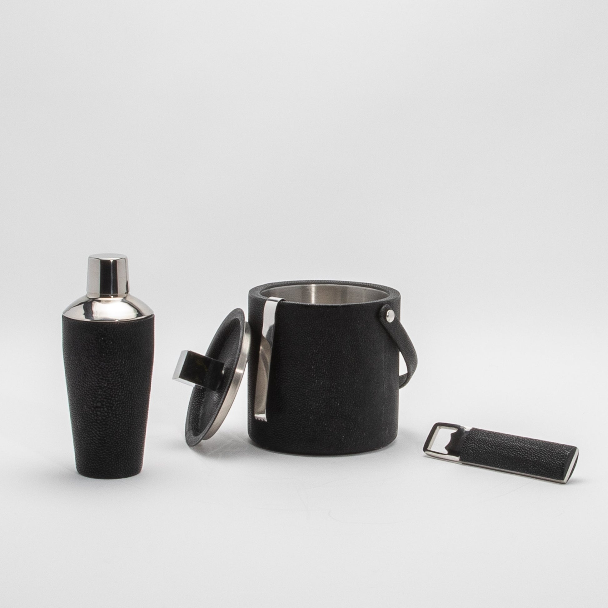 Ice Bucket in Black Shagreen with Stainless Steel by KIFU Paris