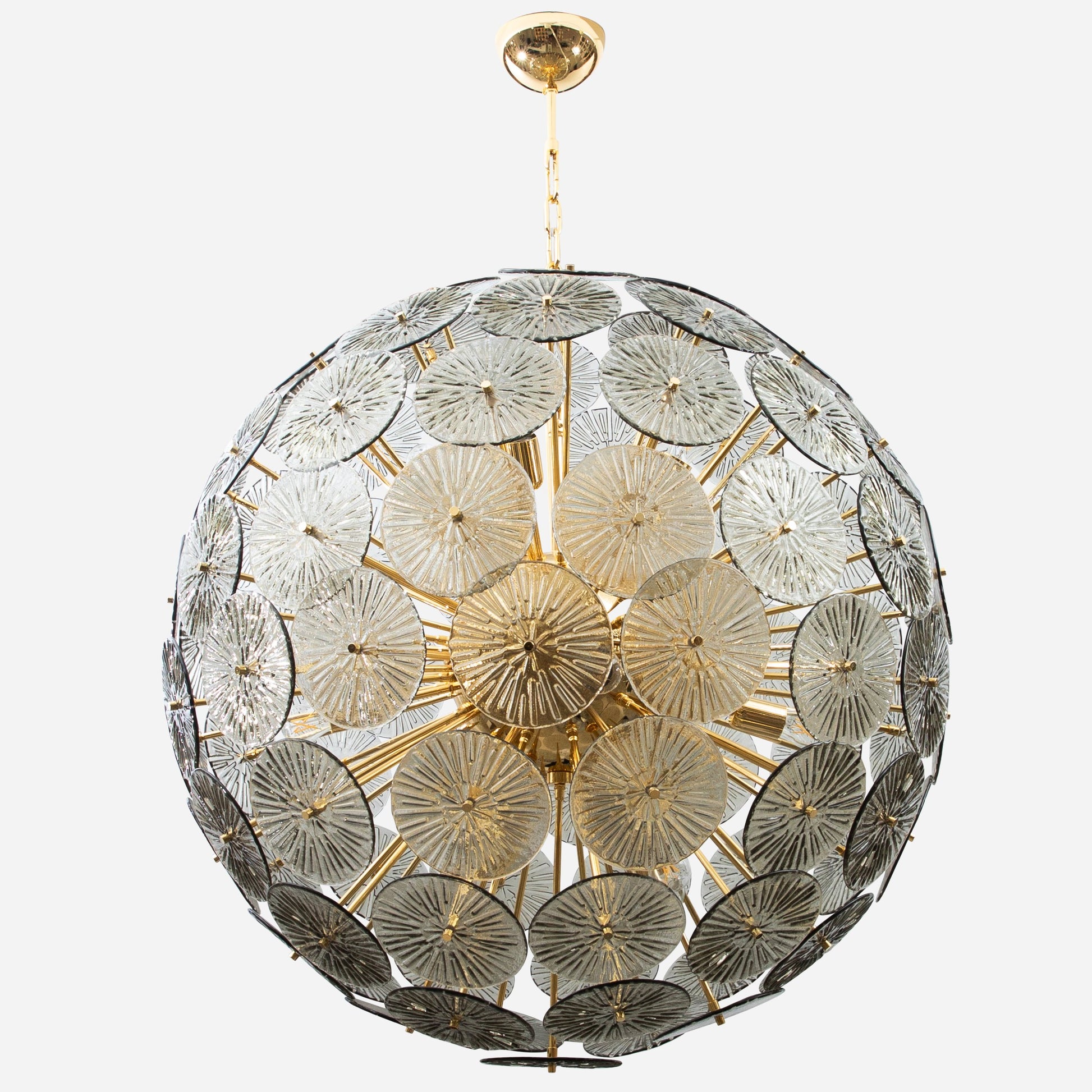 Hand-Blown Murano Sputnik Chandelier in Grey with Polished Brass Fittings