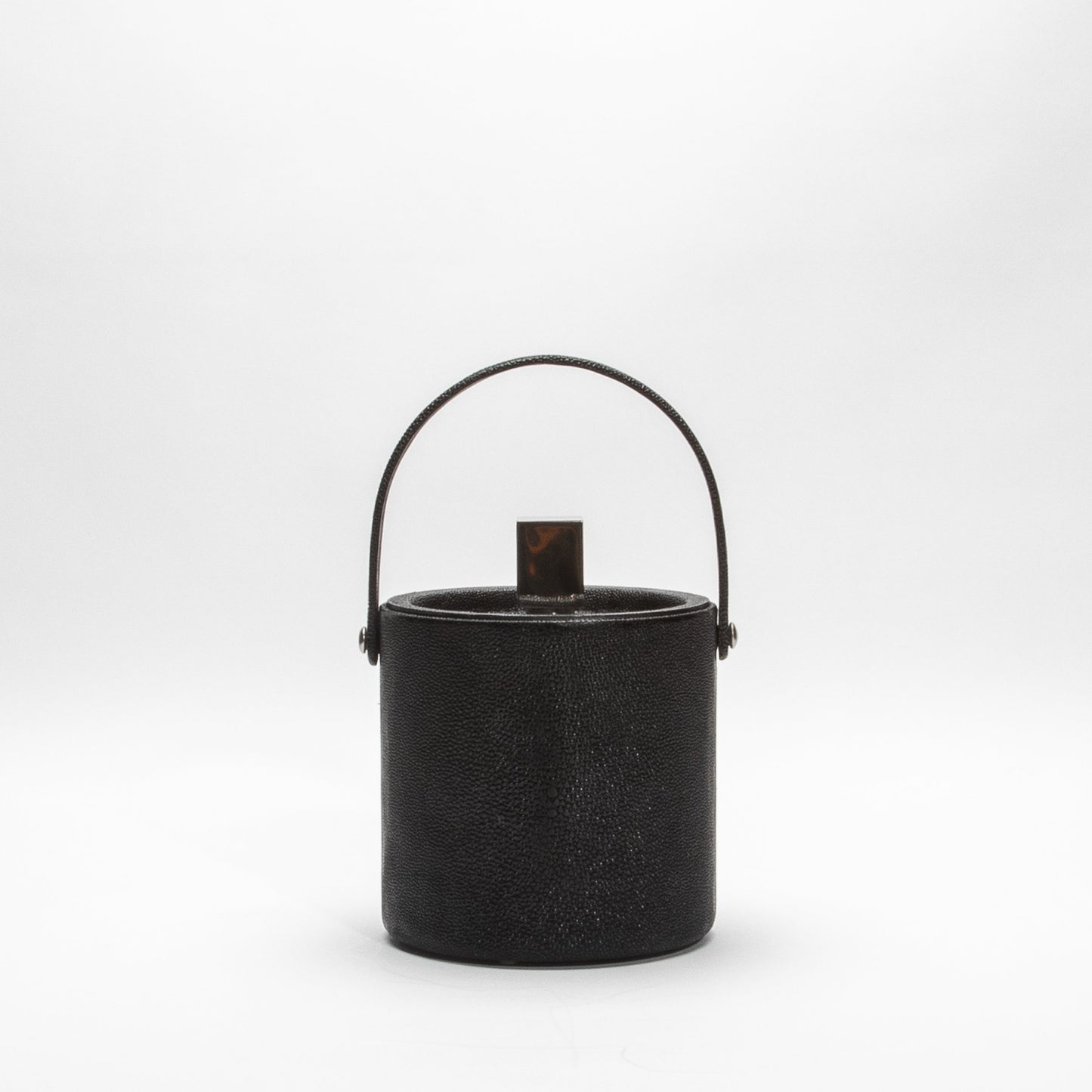 Ice Bucket in Black Shagreen with Stainless Steel by KIFU Paris