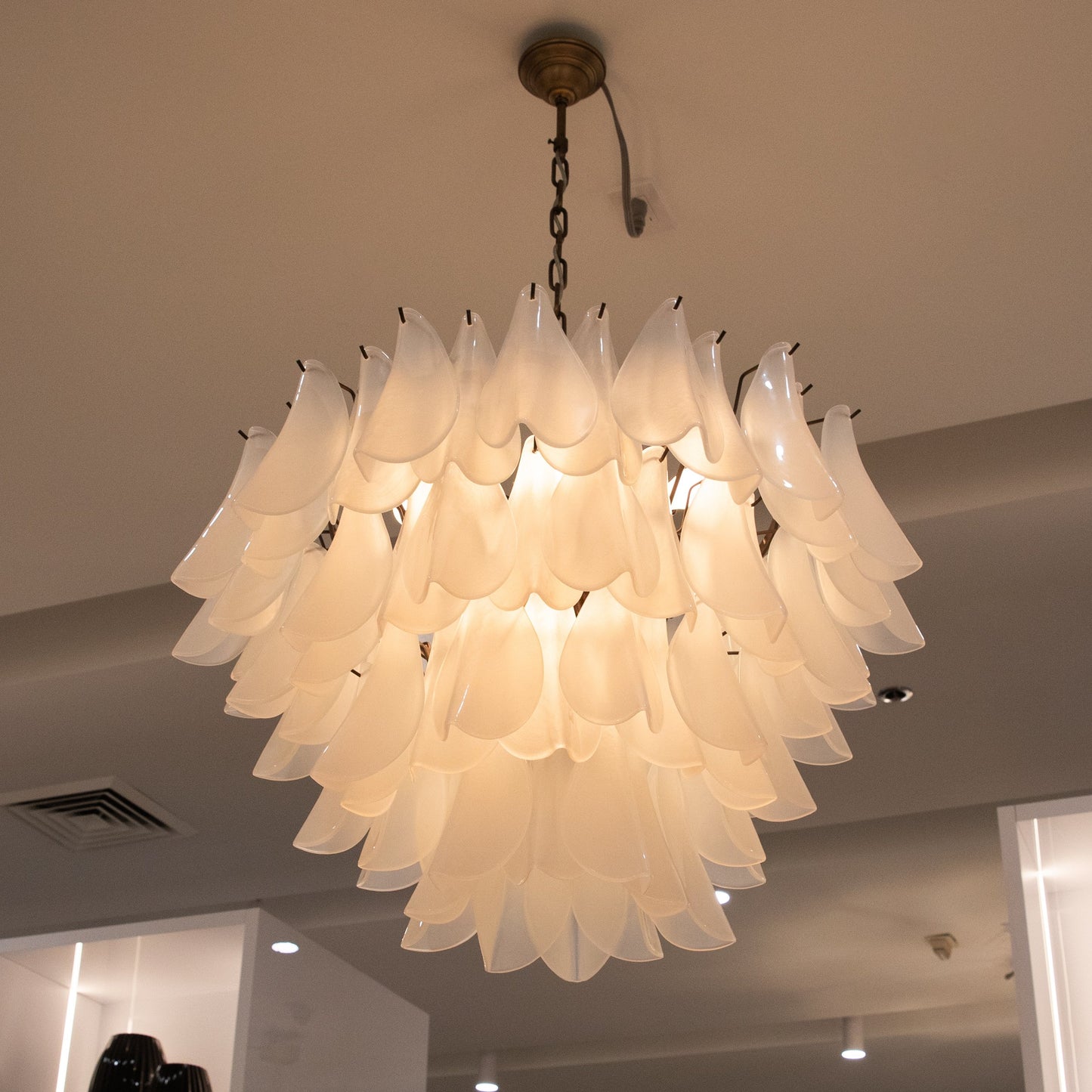 Hand-Blown Murano Feather Chandelier in Opaline Glass and Oil Rubbed Bronze