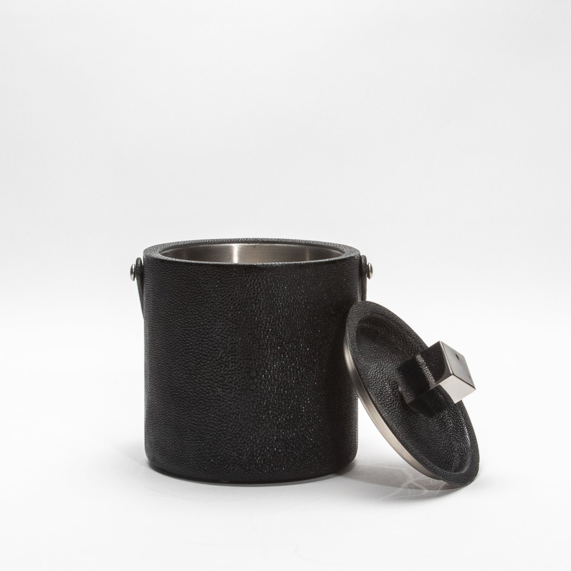 Ice Bucket in Black Shagreen with Stainless Steel by KIFU Paris