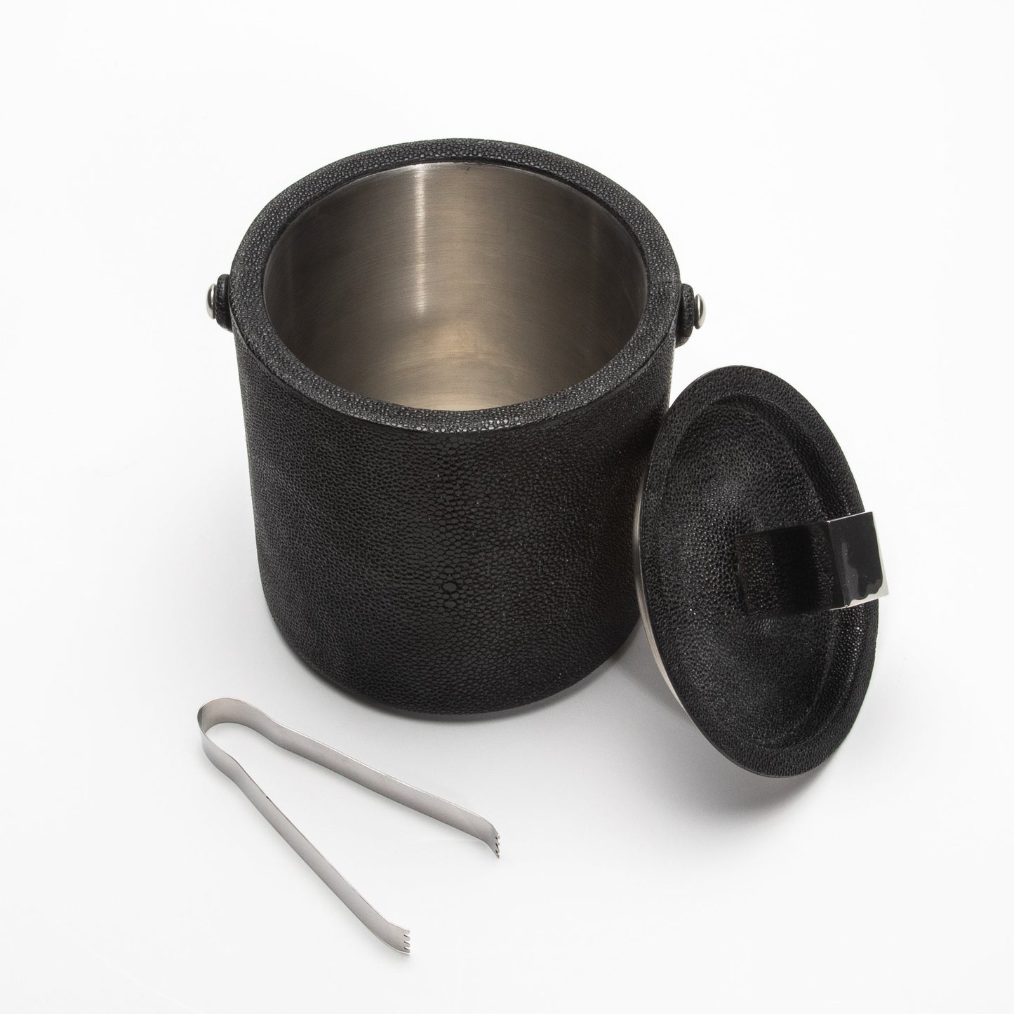 Ice Bucket in Black Shagreen with Stainless Steel by KIFU Paris