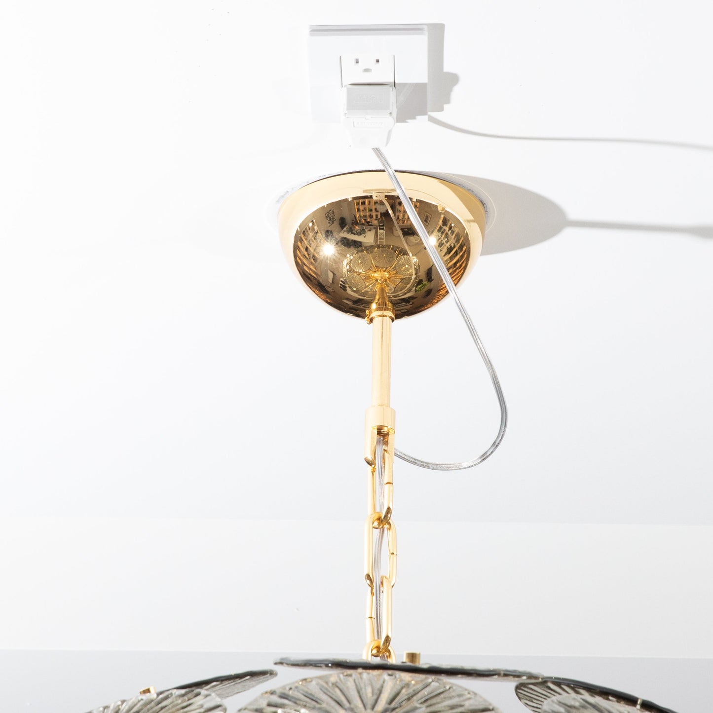 Hand-Blown Murano Sputnik Chandelier in Grey with Polished Brass Fittings