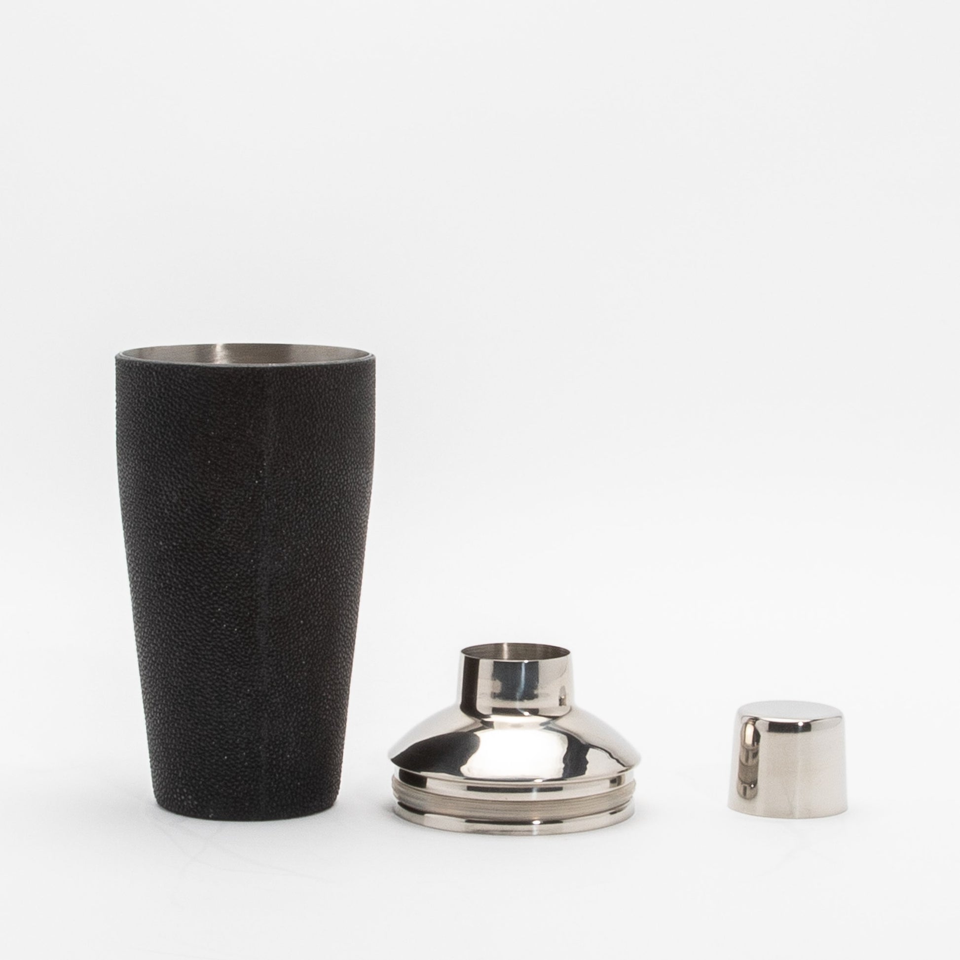Shaker in Black Shagreen with Stainless Steel by KIFU Paris