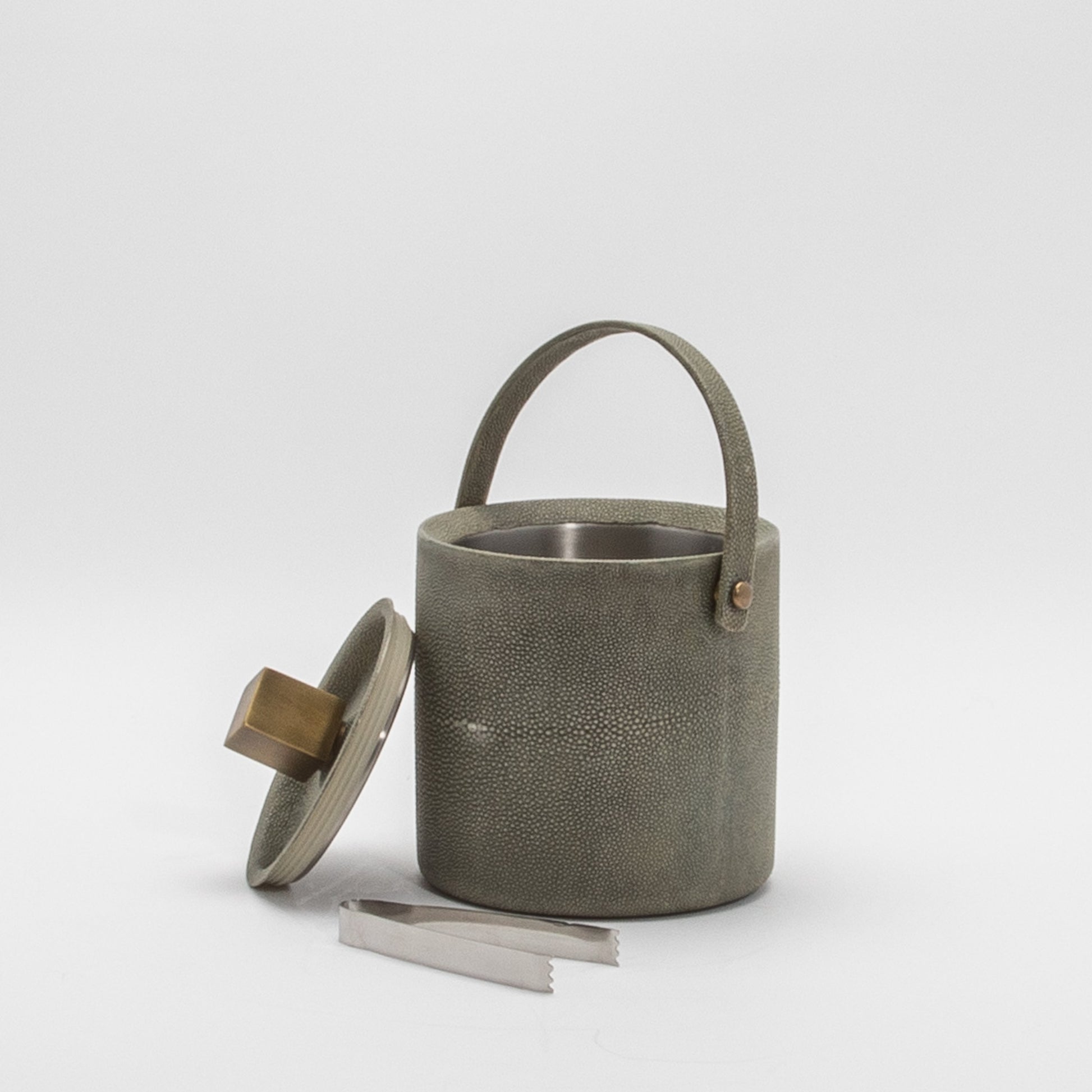 Ice Bucket in Grey Shagreen with Brass by KIFU Paris