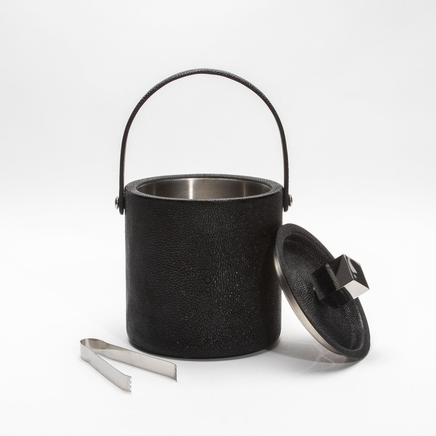 Ice Bucket in Black Shagreen with Stainless Steel by KIFU Paris
