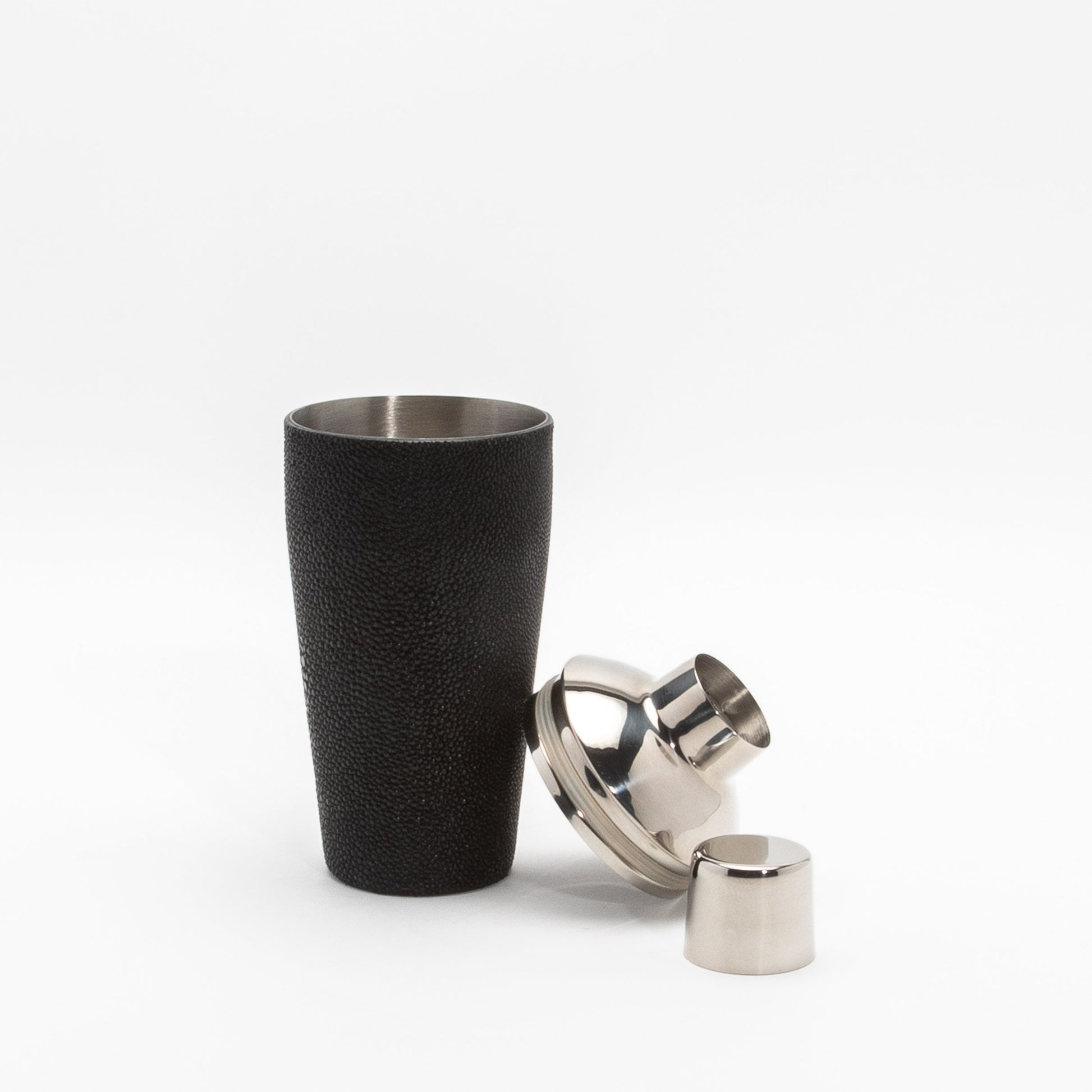 Shaker in Black Shagreen with Stainless Steel by KIFU Paris