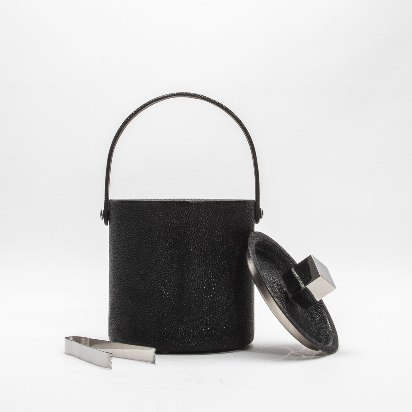 Ice Bucket in Black Shagreen with Stainless Steel by KIFU Paris