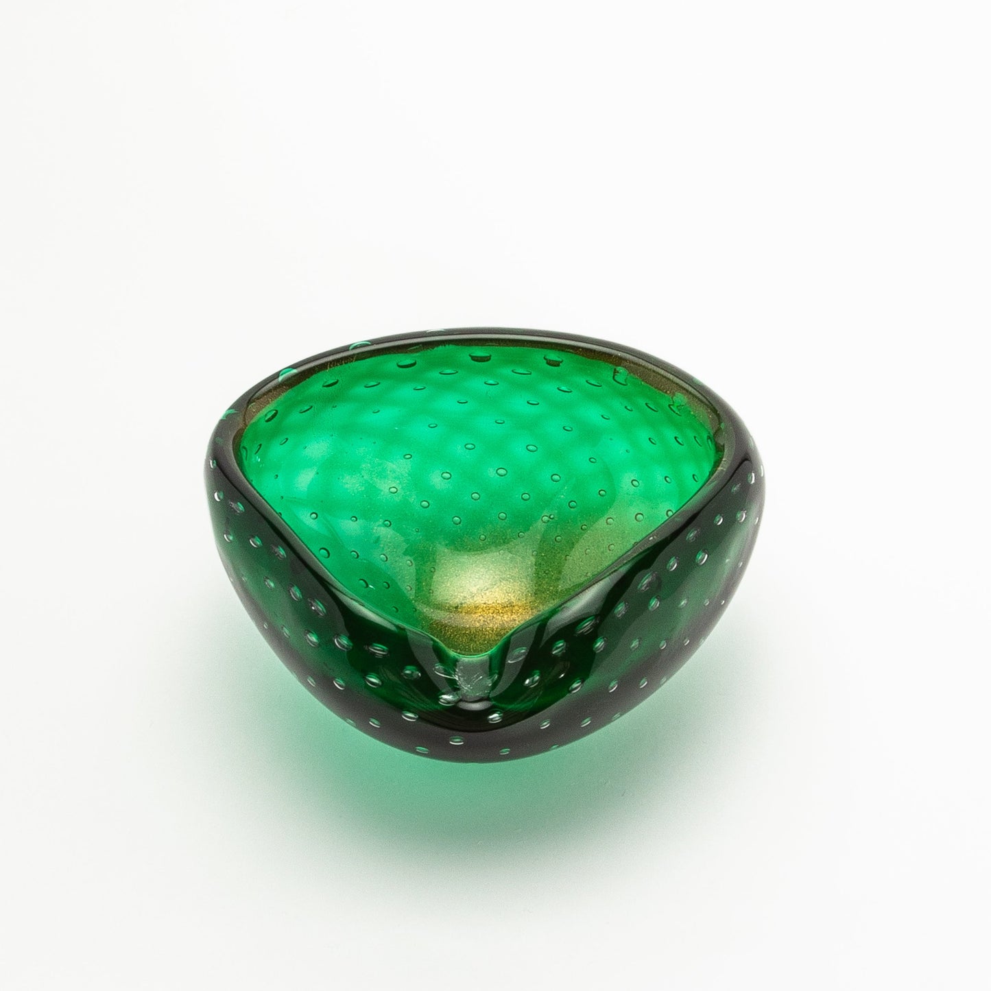 Murano Bowl in Green with 24-Karat Gold Flecks and Bullicante Detailing