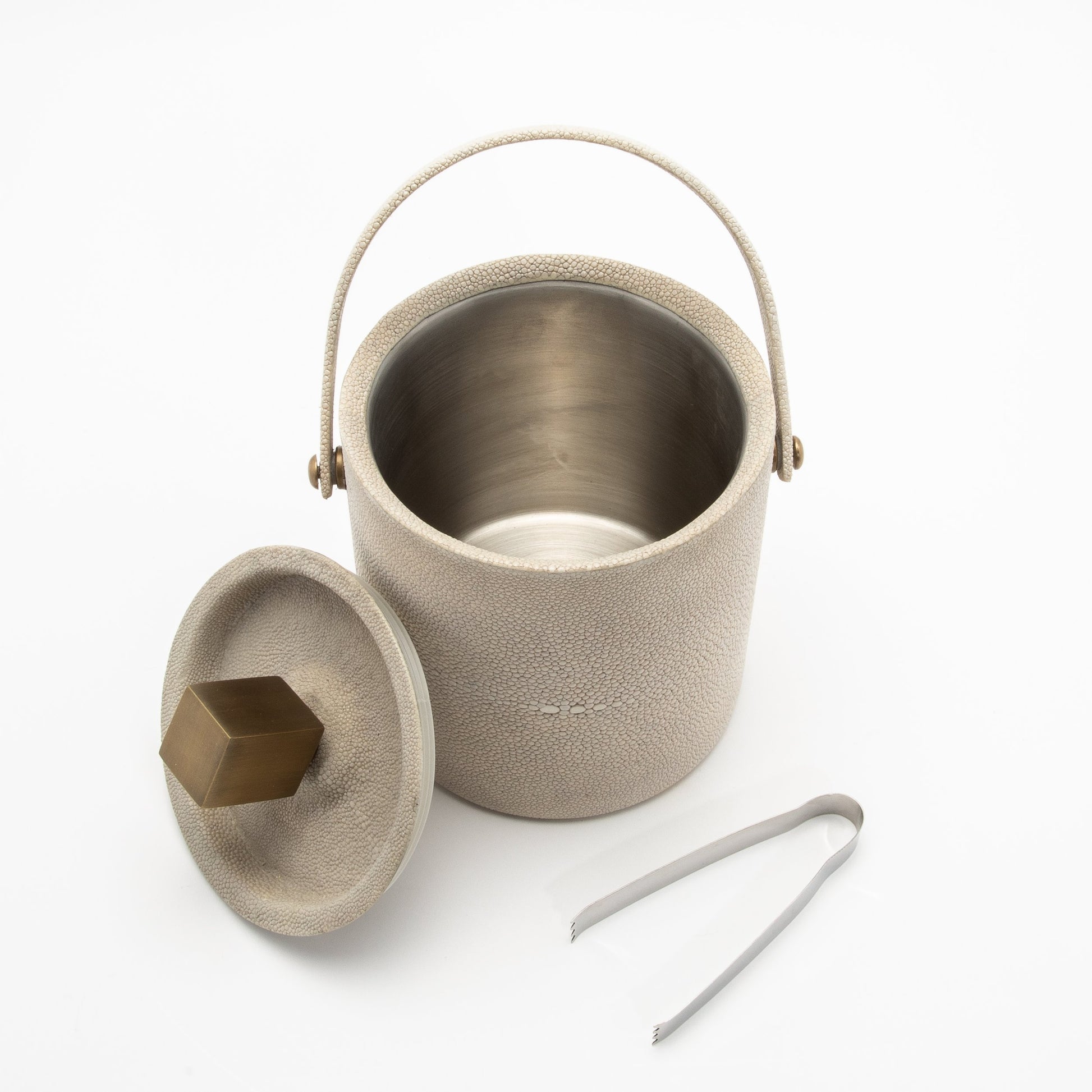 Ice Bucket in Cream Shagreen with Brass by KIFU Paris