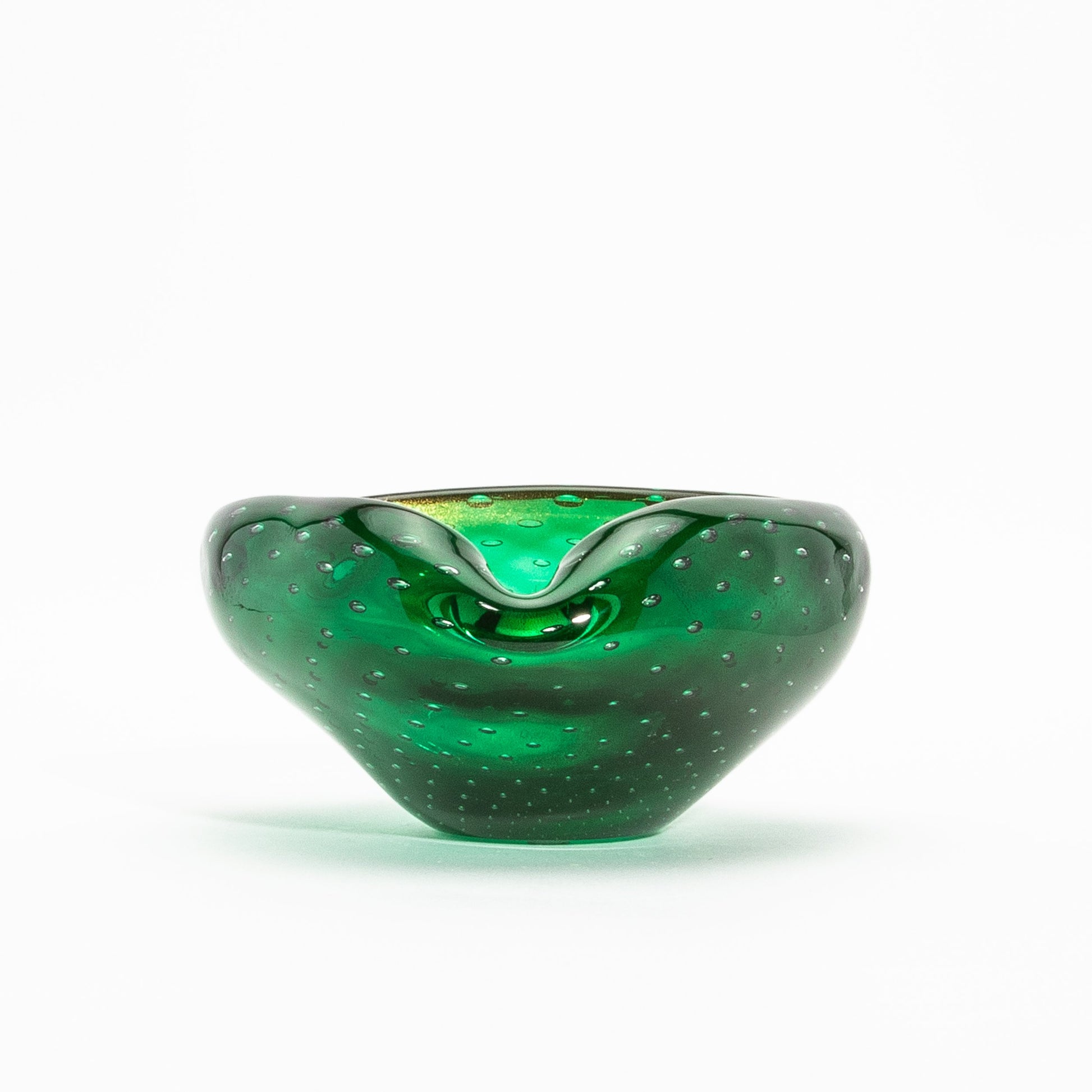 Murano Bowl in Green with 24-Karat Gold Flecks and Bullicante Detailing
