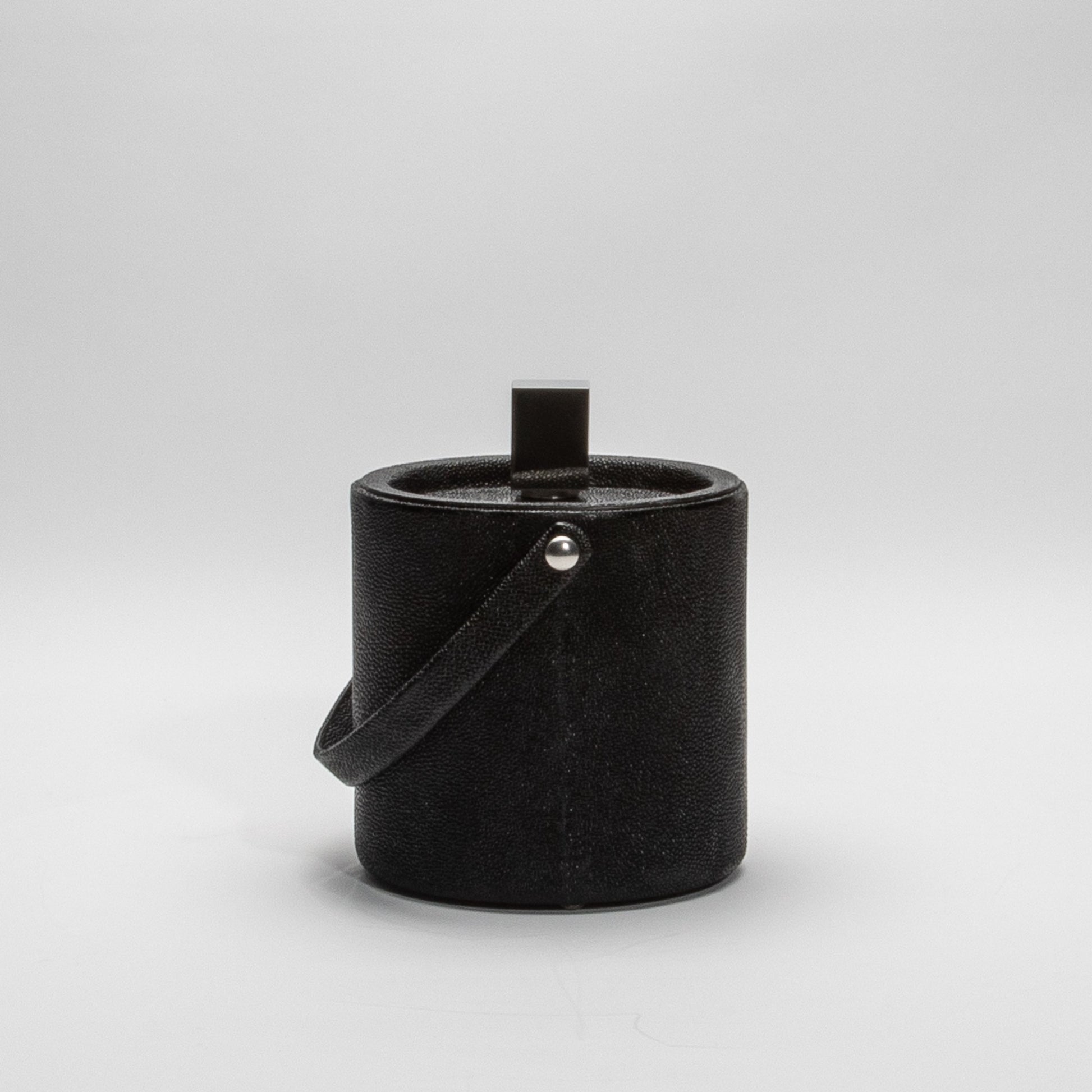 Ice Bucket in Black Shagreen with Stainless Steel by KIFU Paris