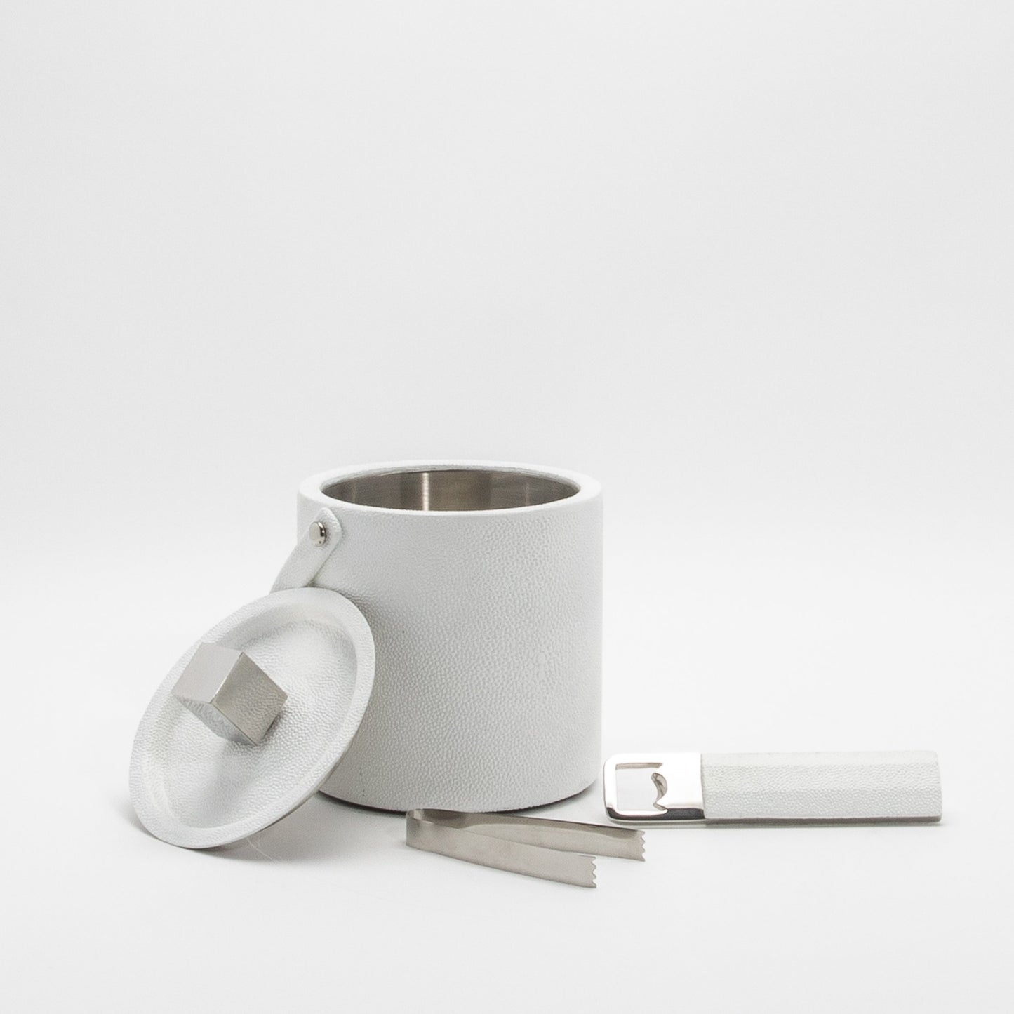 Ice Bucket in White Shagreen with Stainless Steel by KIFU Paris