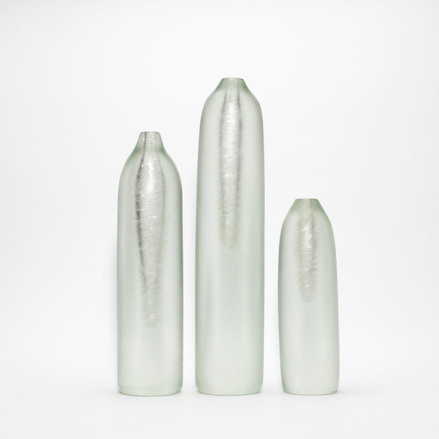 Set of 3 Murano Voda Vases / Bottles in Frosted Silver