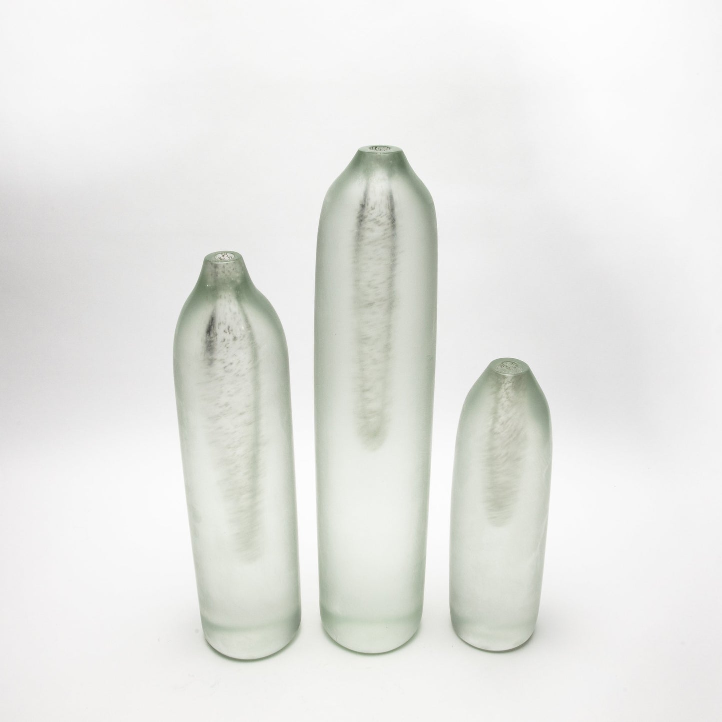 Set of 3 Murano Voda Vases / Bottles in Frosted Silver