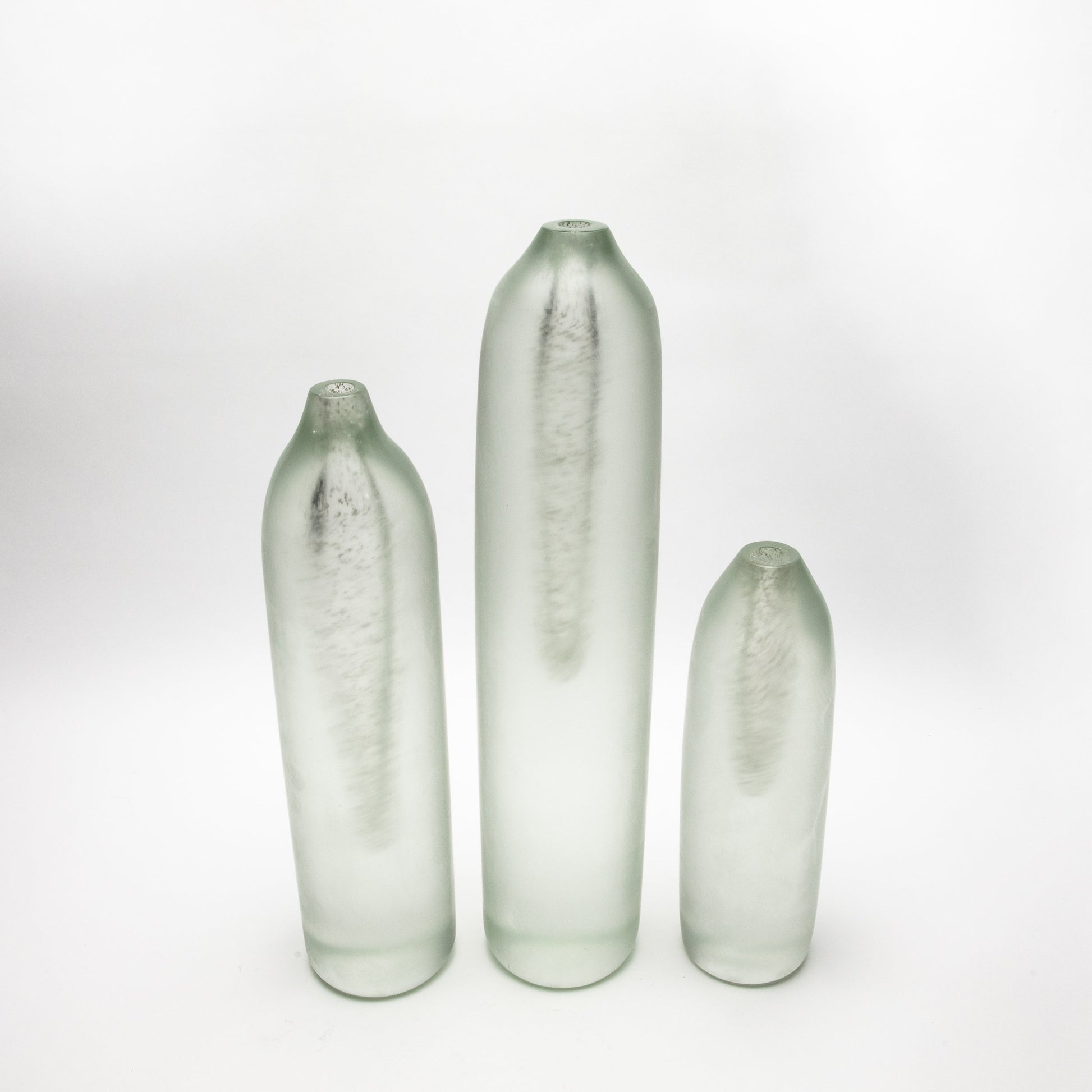 Set of 3 Murano Voda Vases / Bottles in Frosted Silver