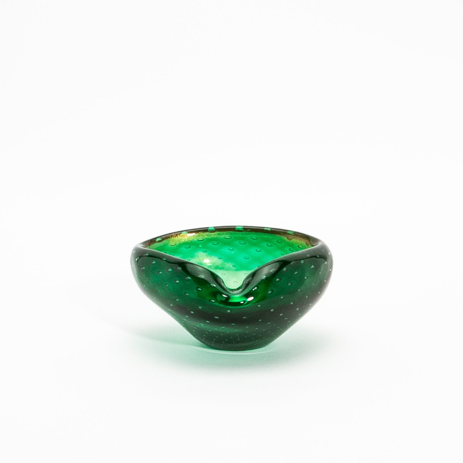 Murano Bowl in Green with 24-Karat Gold Flecks and Bullicante Detailing