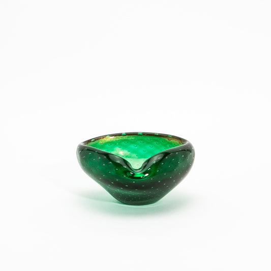 Murano Bowl in Green with 24-Karat Gold Flecks and Bullicante Detailing