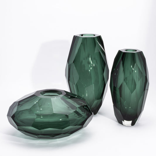 Murano Faceted Vase in Eucalyptus Green