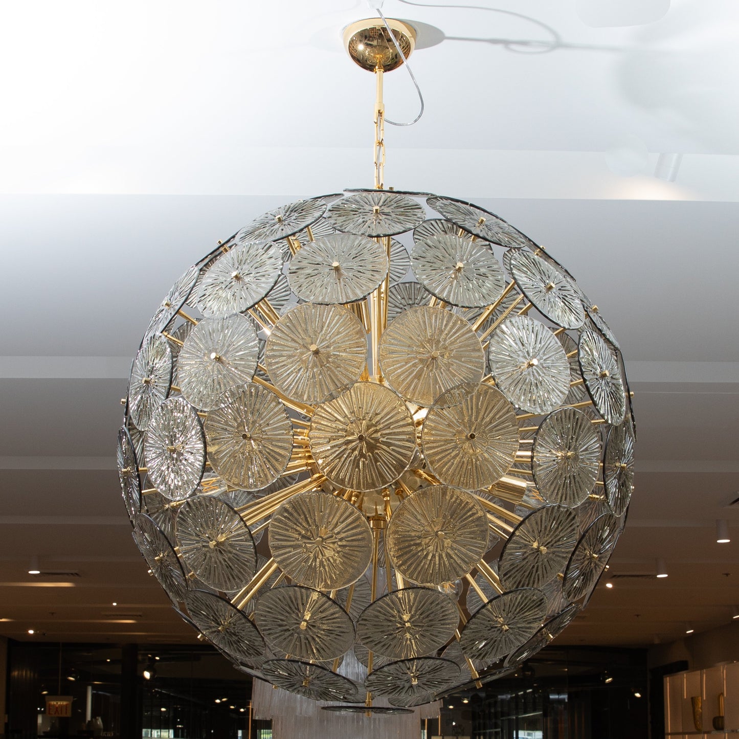 Hand-Blown Murano Sputnik Chandelier in Grey with Polished Brass Fittings