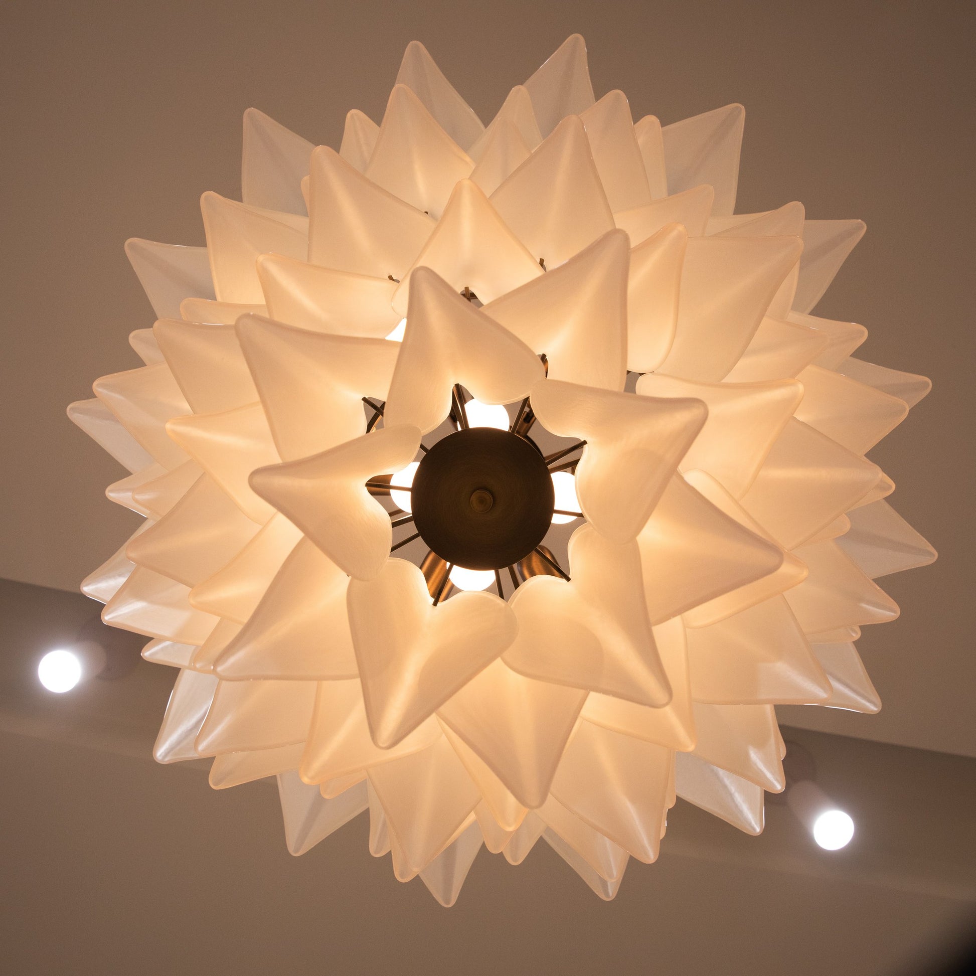 Hand-Blown Murano Feather Chandelier in Opaline Glass and Oil Rubbed Bronze