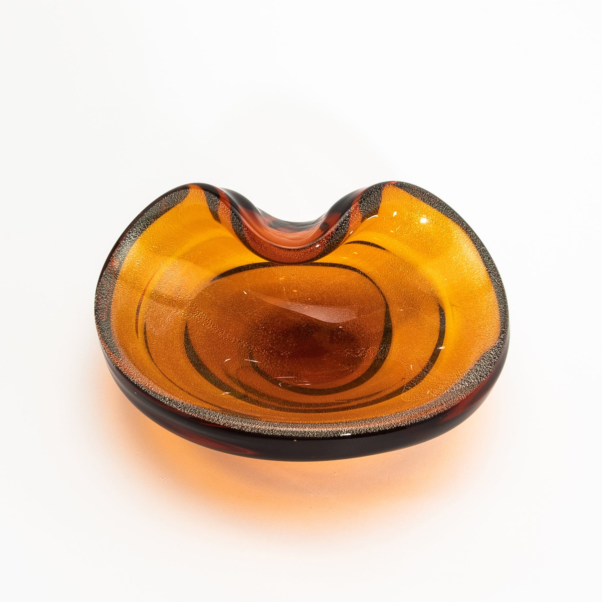 Murano Dish in Amber with 24-Karat Gold Flecks and Curved Detailing