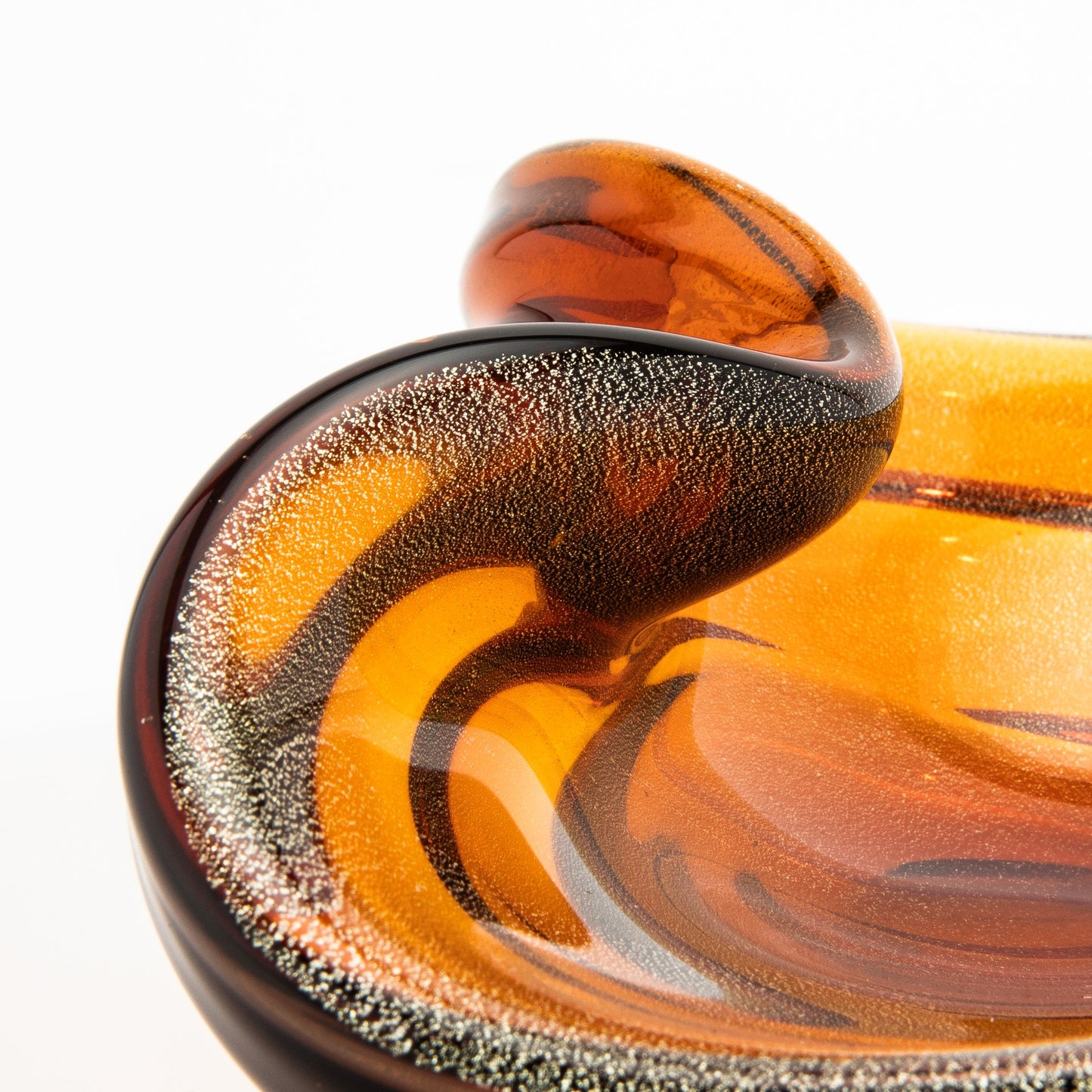 Murano Dish in Amber with 24-Karat Gold Flecks and Curved Detailing