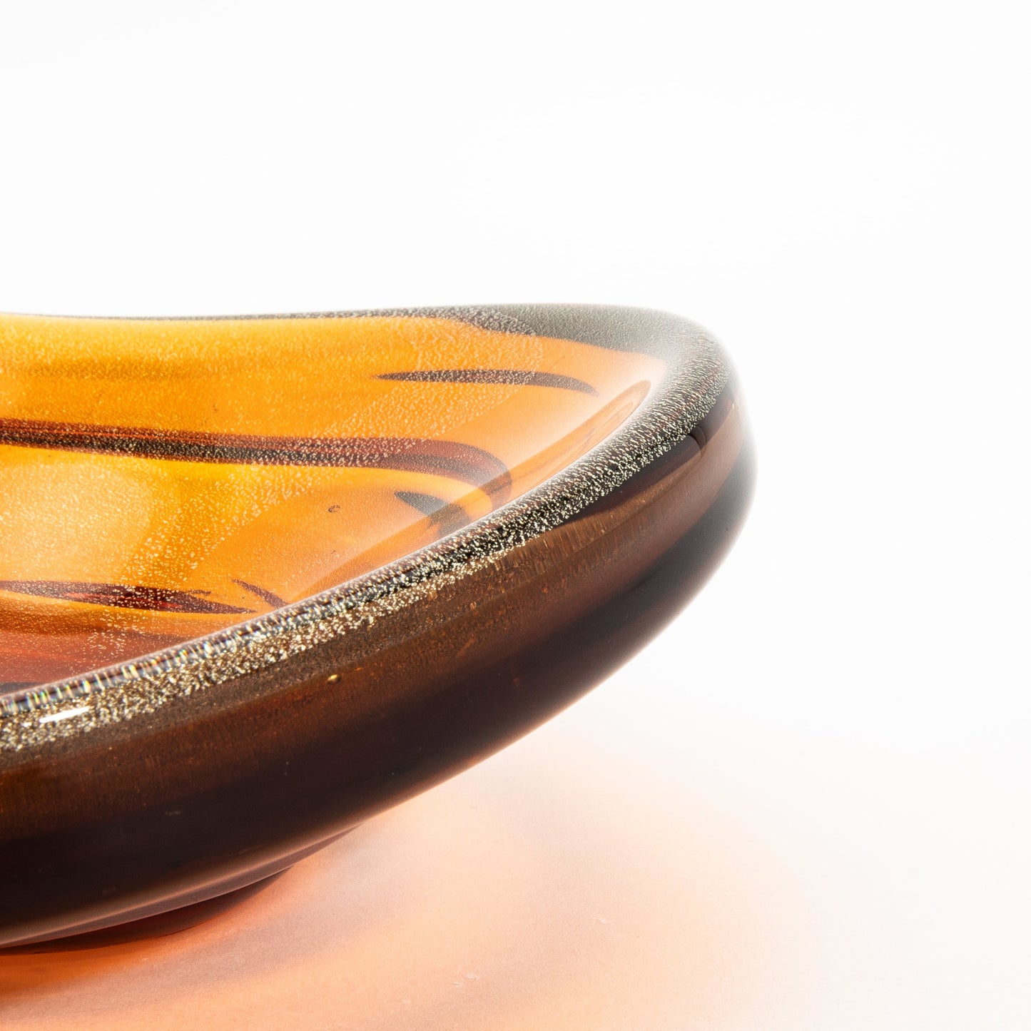 Murano Dish in Amber with 24-Karat Gold Flecks and Curved Detailing