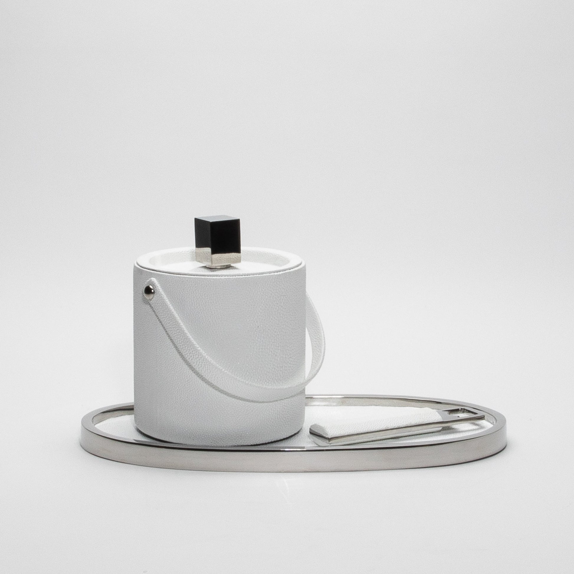 Ice Bucket in White Shagreen with Stainless Steel by KIFU Paris