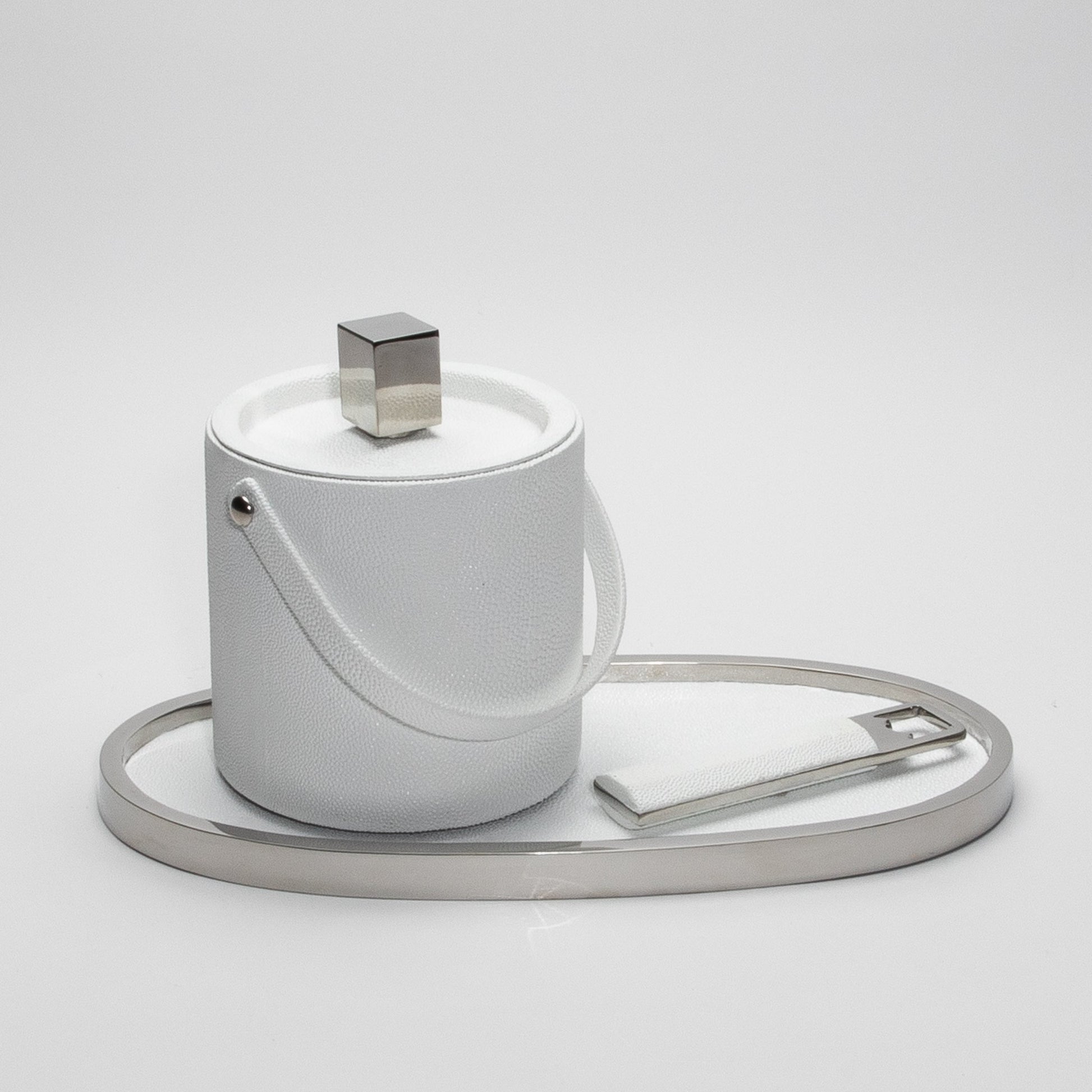 Ice Bucket in White Shagreen with Stainless Steel by KIFU Paris