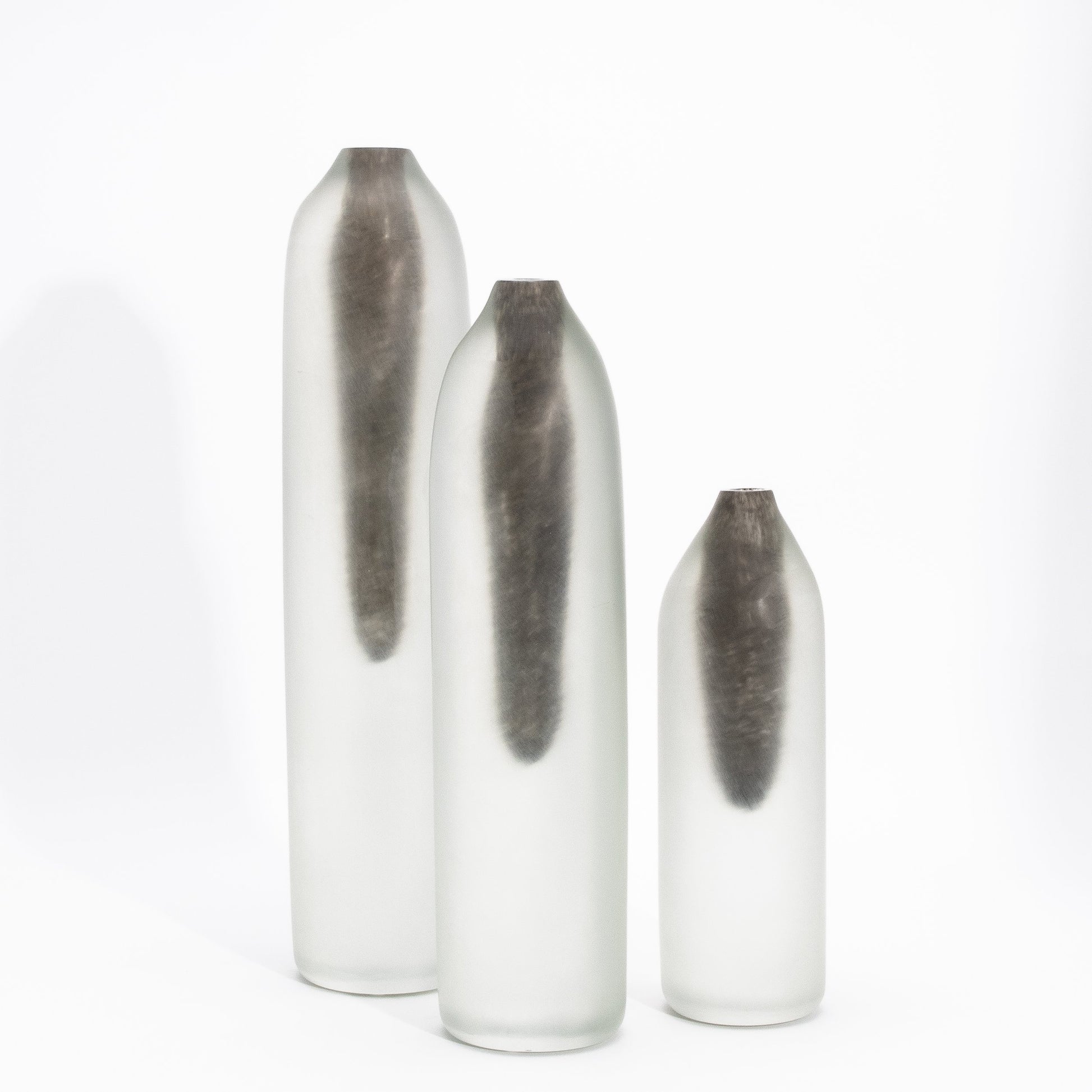 Set of 3 Murano Voda Vases / Bottles in Frosted Brass