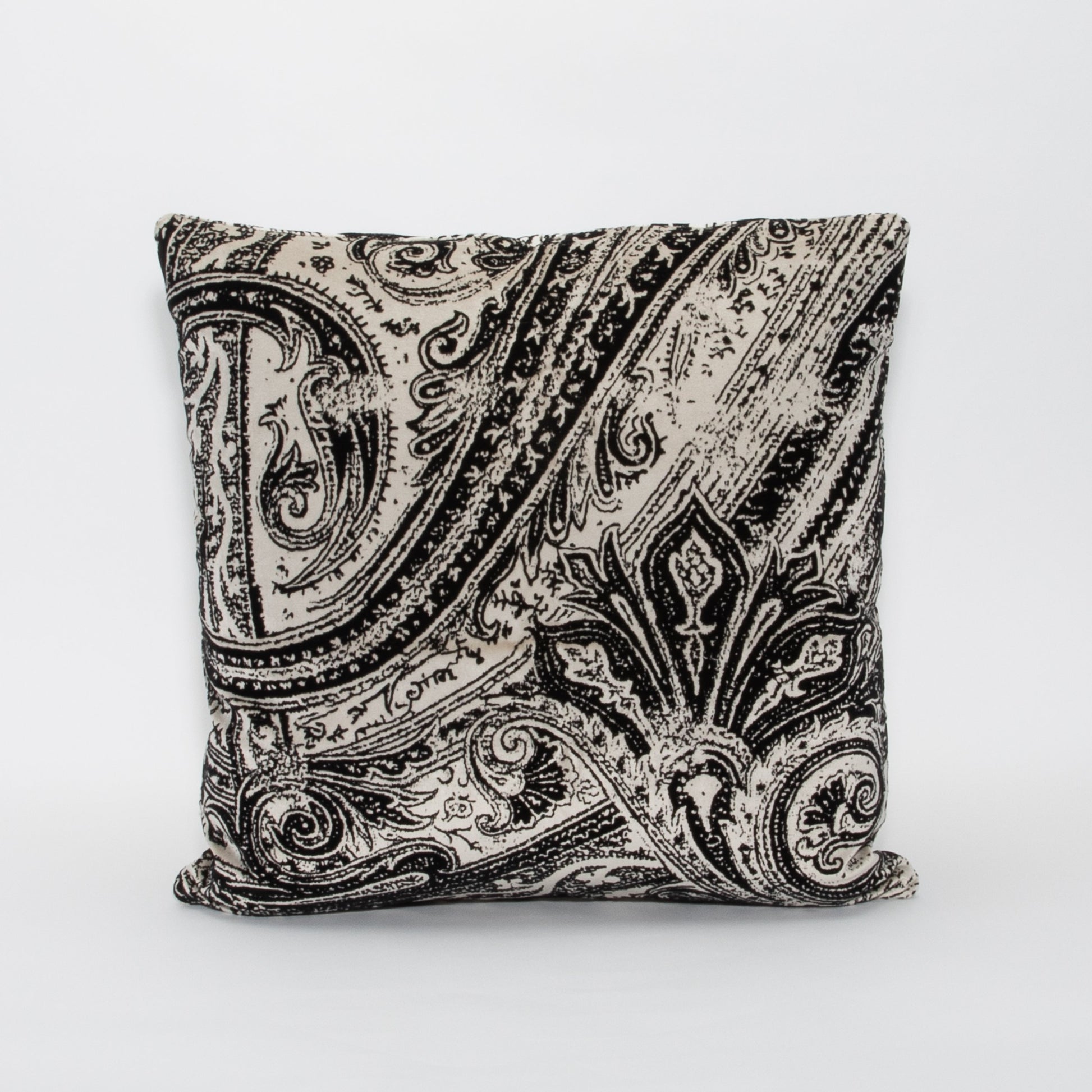 Black and White Paisley Velvet Pillow by MOGUL