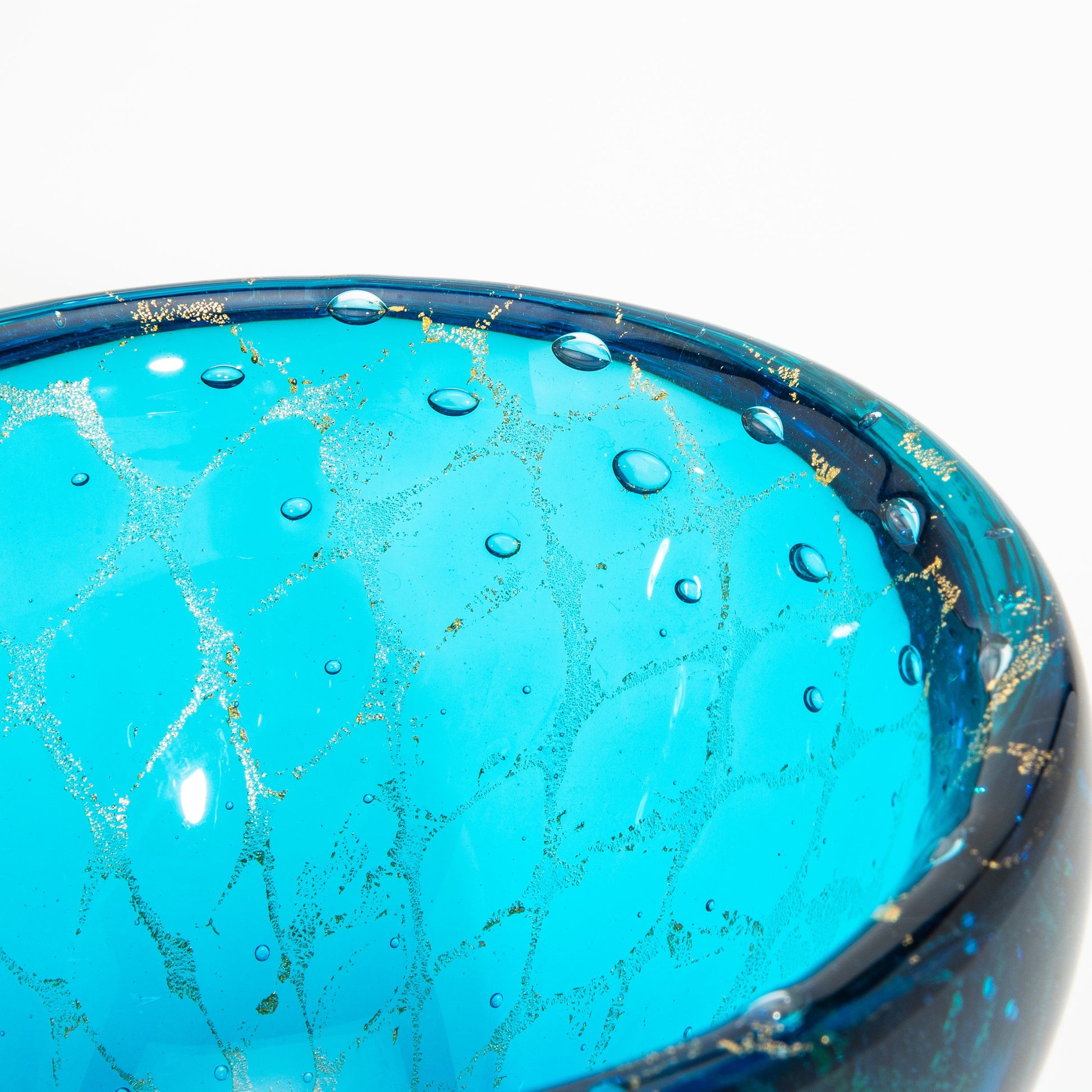 Murano Bowl in Aqua Blue with 24-Karat Gold Flecks