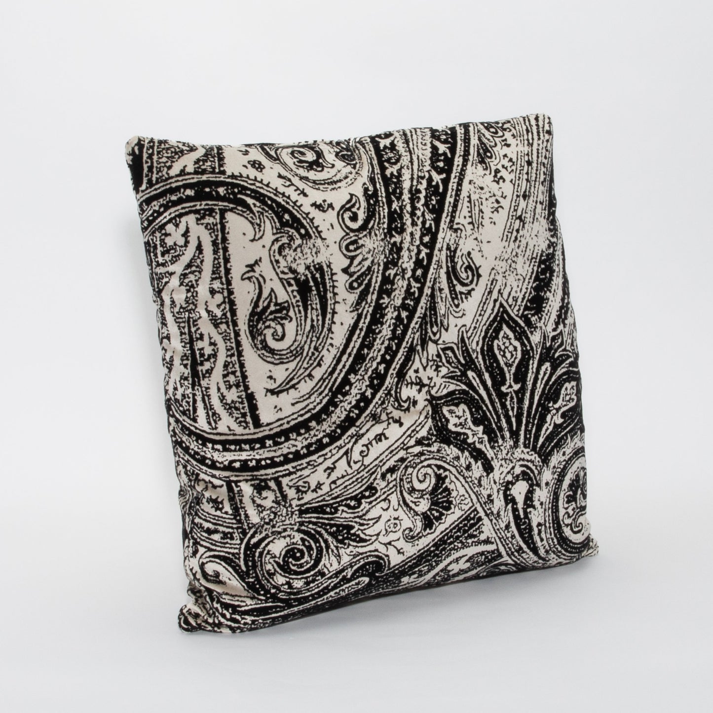 Black and White Paisley Velvet Pillow by MOGUL