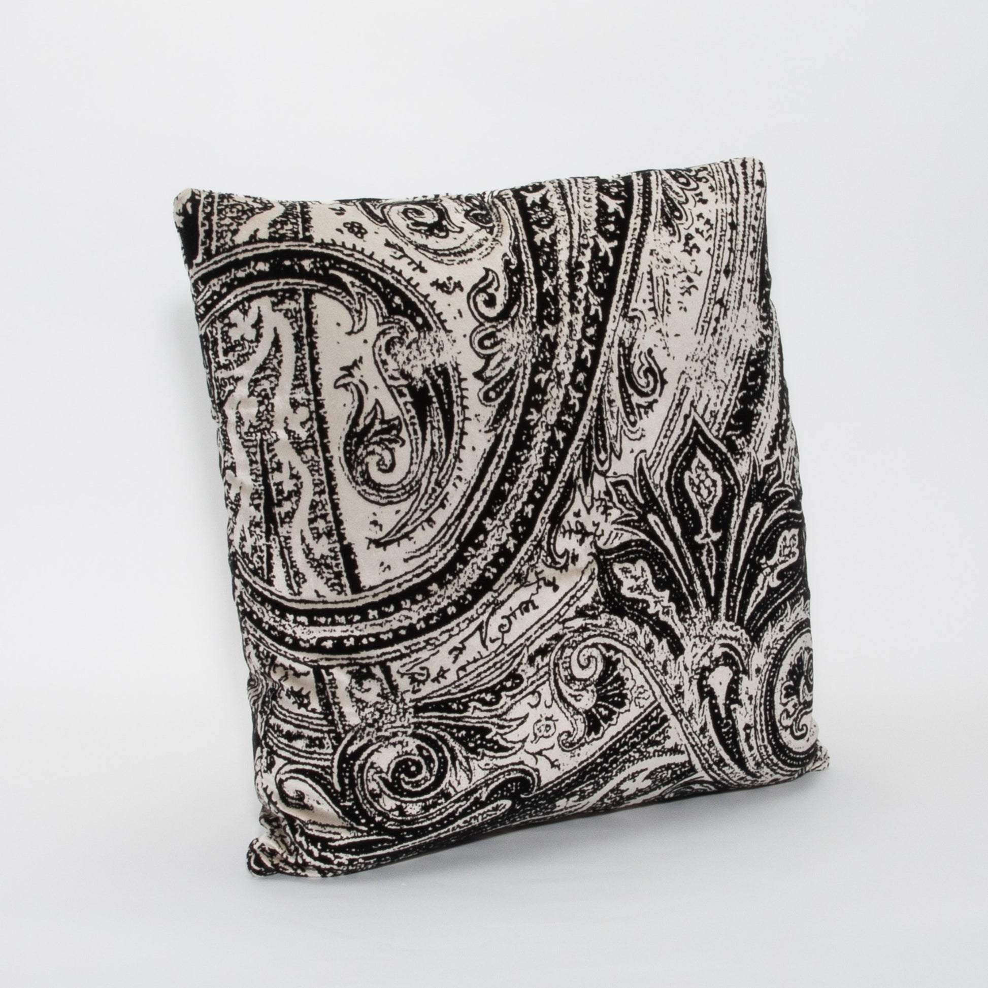 Black and White Paisley Velvet Pillow by MOGUL