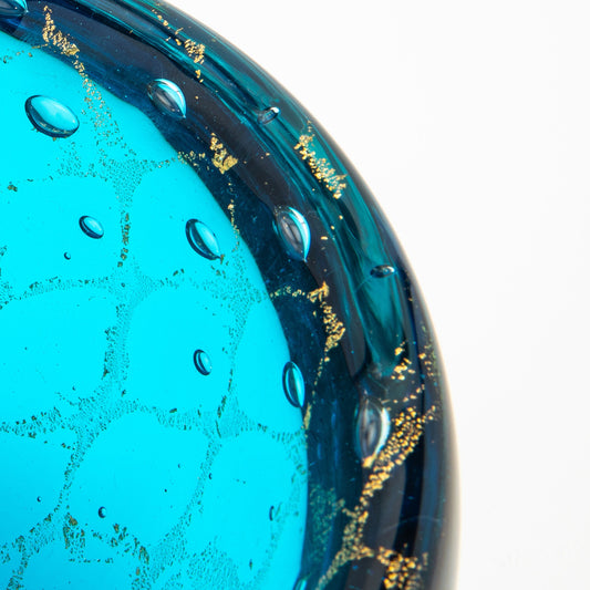 Murano Bowl in Aqua Blue with 24-Karat Gold Flecks