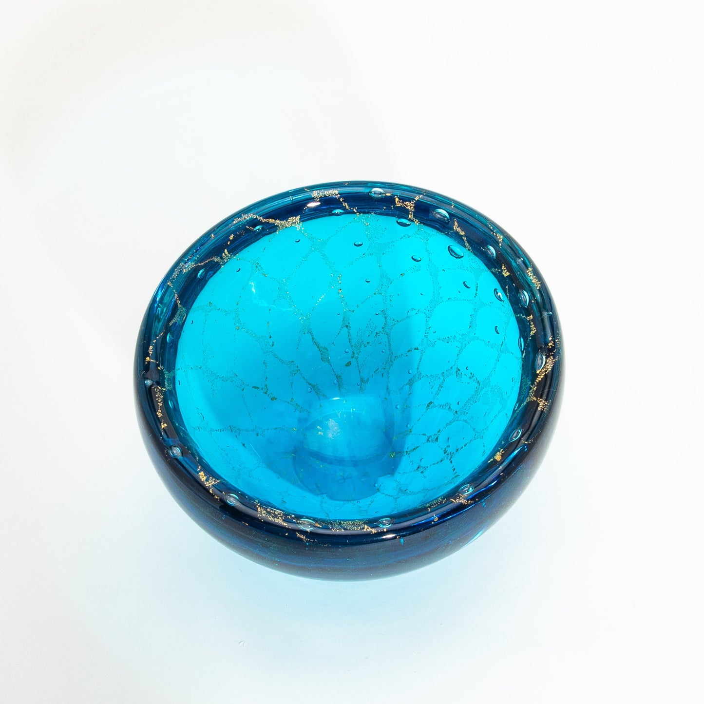 Murano Bowl in Aqua Blue with 24-Karat Gold Flecks