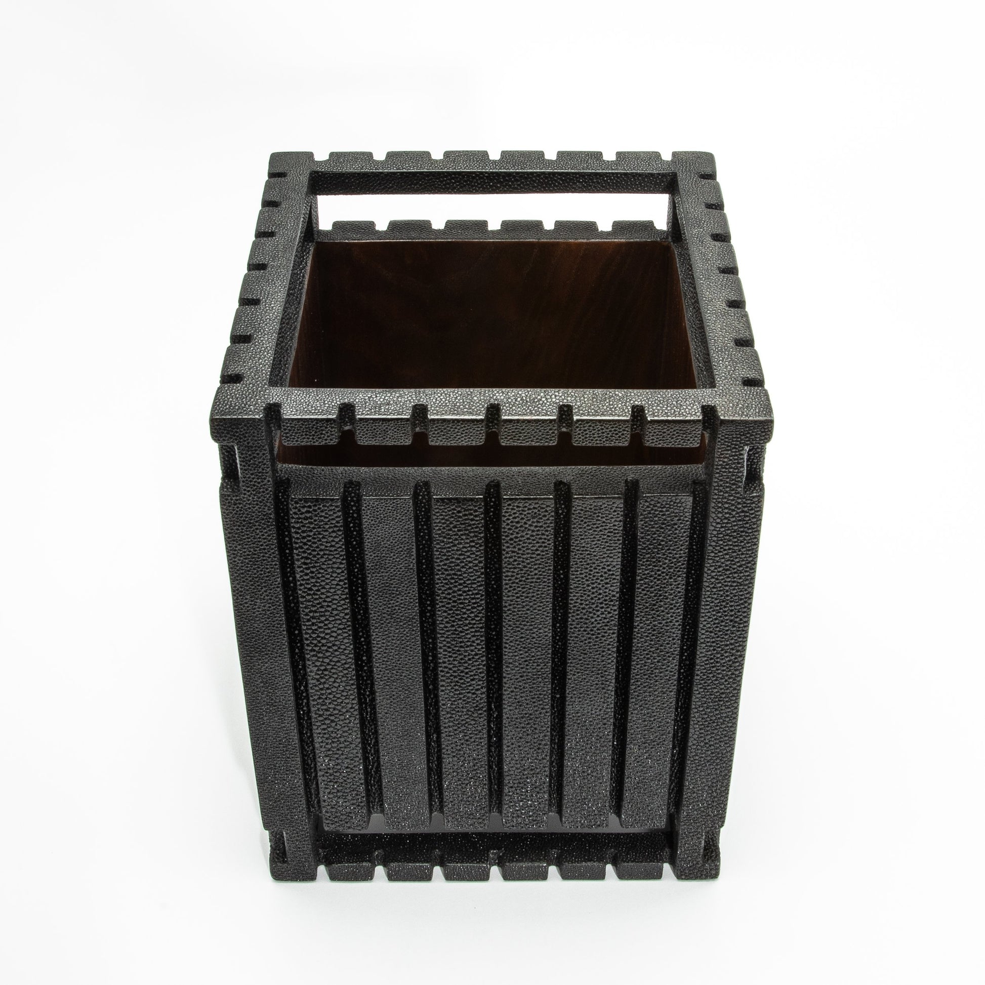 Waste Bin in Black Shagreen Detail by R&Y Augousti