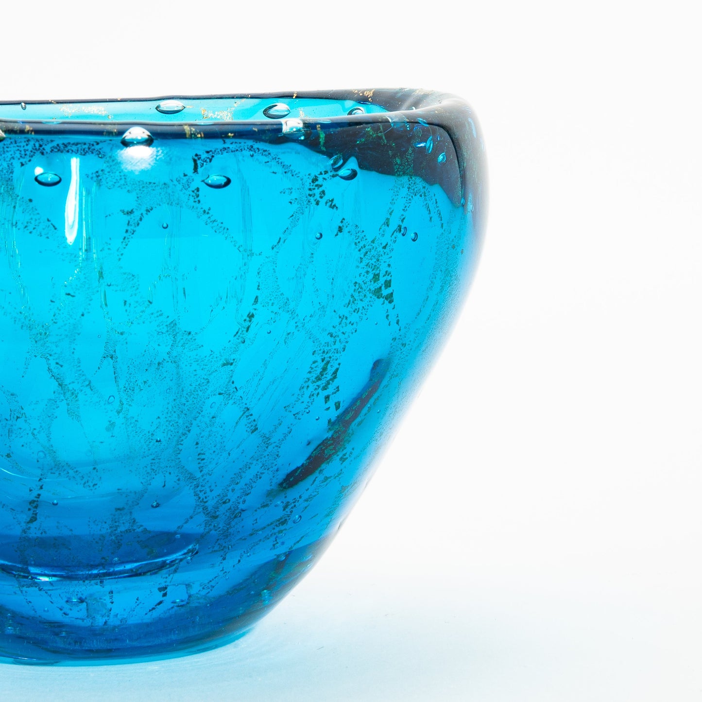 Murano Bowl in Aqua Blue with 24-Karat Gold Flecks