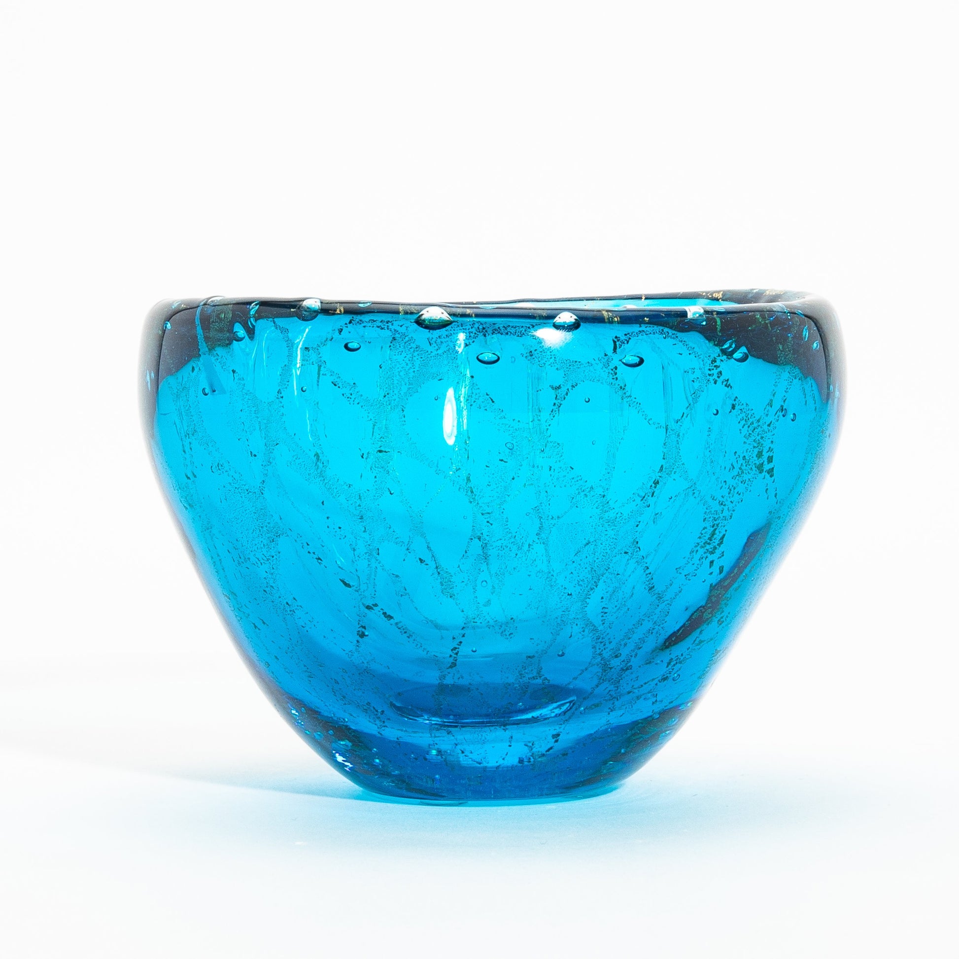Murano Bowl in Aqua Blue with 24-Karat Gold Flecks