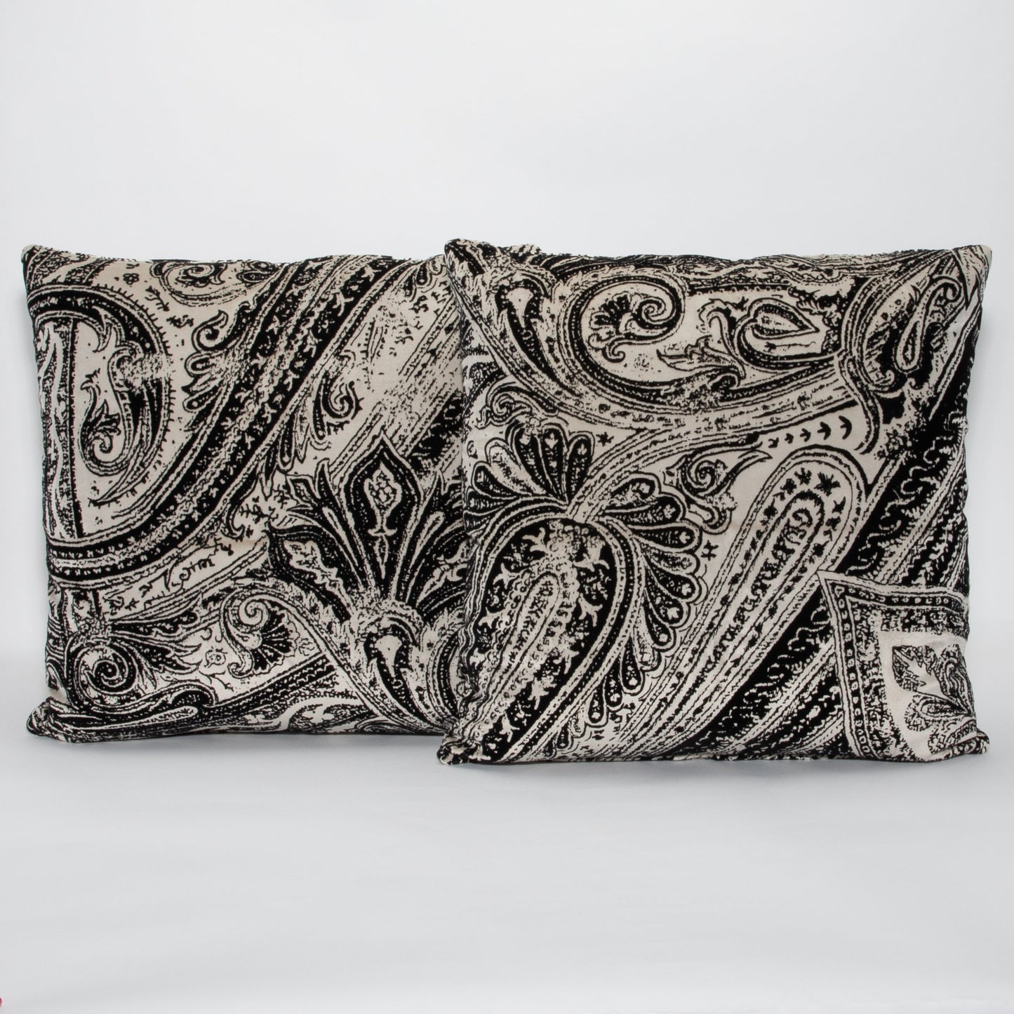 Black and White Paisley Velvet Pillow by MOGUL